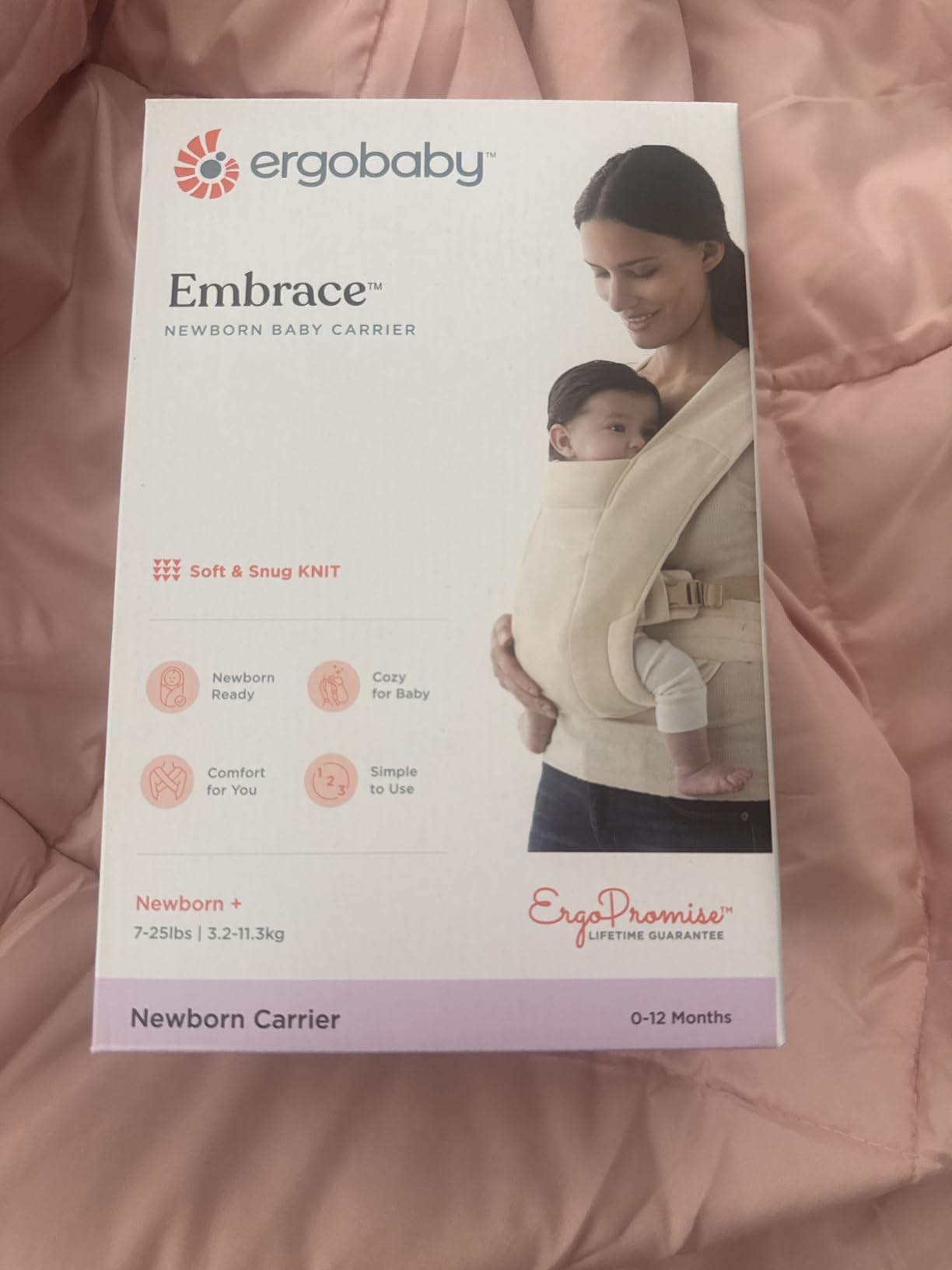 Ergobaby Embrace Newborn Baby Carrier for Infants 0-12 Months | Ergonomic 2-Position Infant Carrier with Head and Neck Support, Hip-Healthy Positioning, Fits 7-25 lbs, Cream customer photo 2