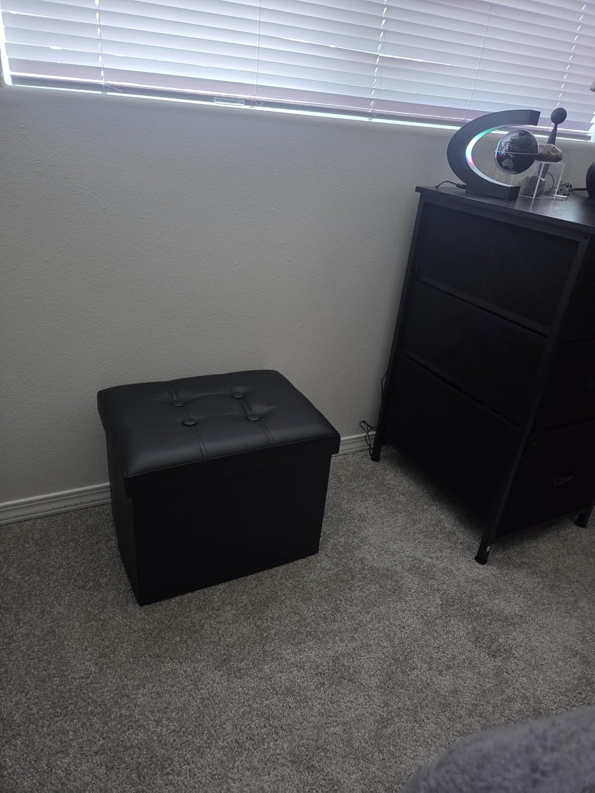 Bsketa Storage Ottoman, Folding Foot Stool with Thicker Foam Padded Seat Small Leather Storage Ottoman Bench Foot Rest for Living Room Foldable Coffee Table 17x13x13in, Black customer photo 1
