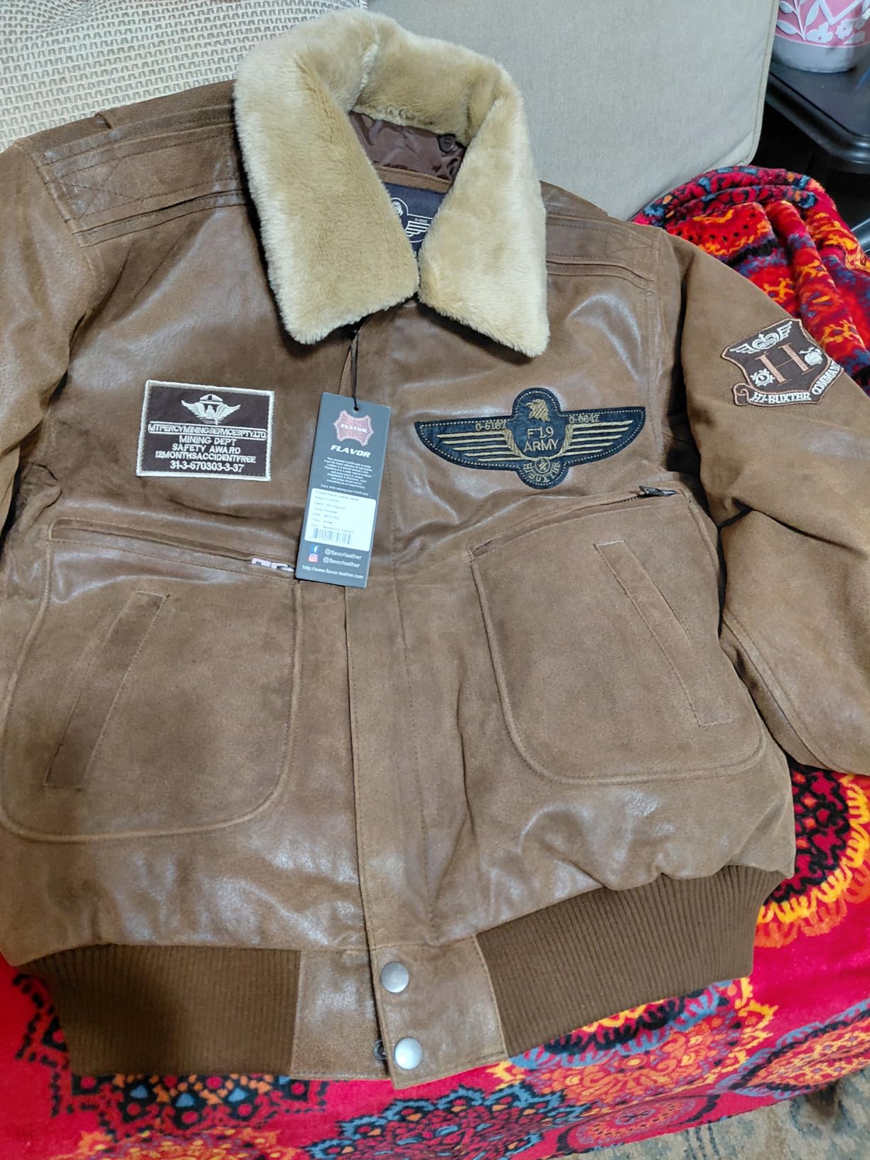 Men's Real Leather Bomber Jacket with Removable Fur Collar Aviator customer photo 1