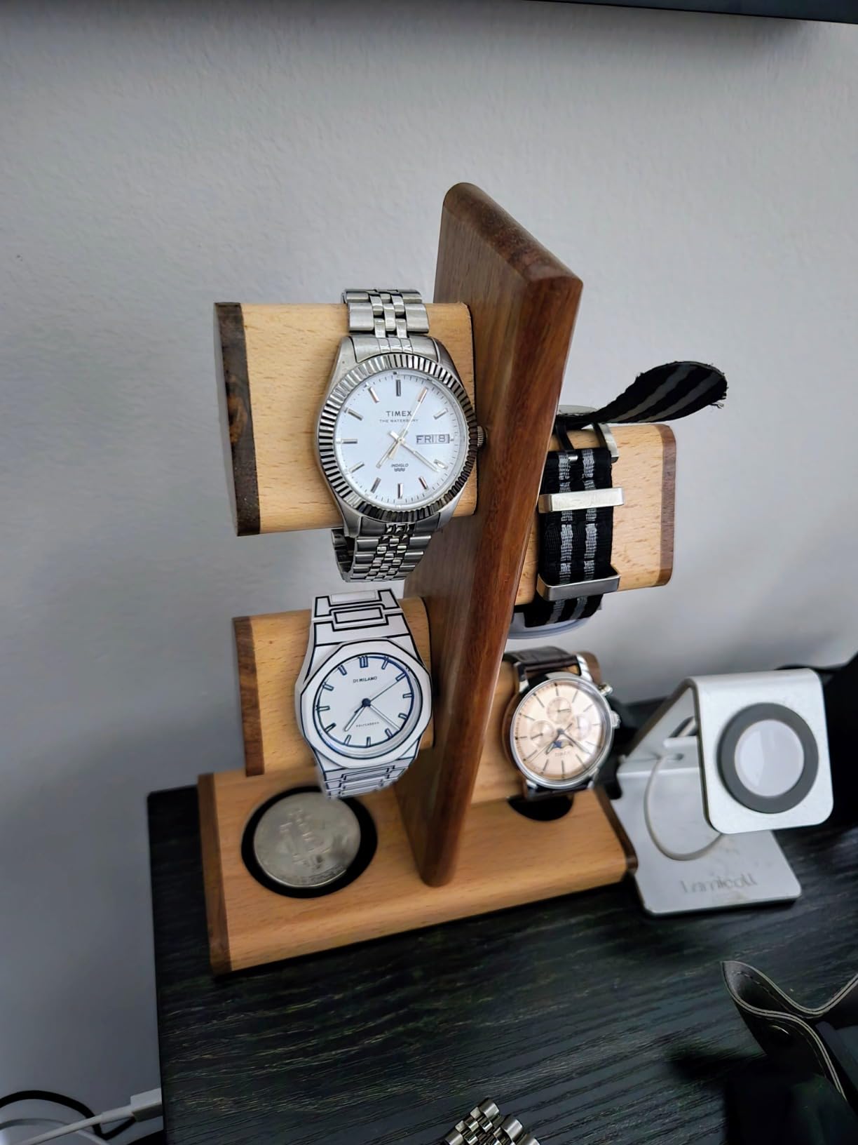 DEALS ABHANDICRAFTS - Watch Stand 5 in One Multiple Watch Display Tower for Men, Charging Station Jewelry Organizer for Rings, Coins customer photo 2