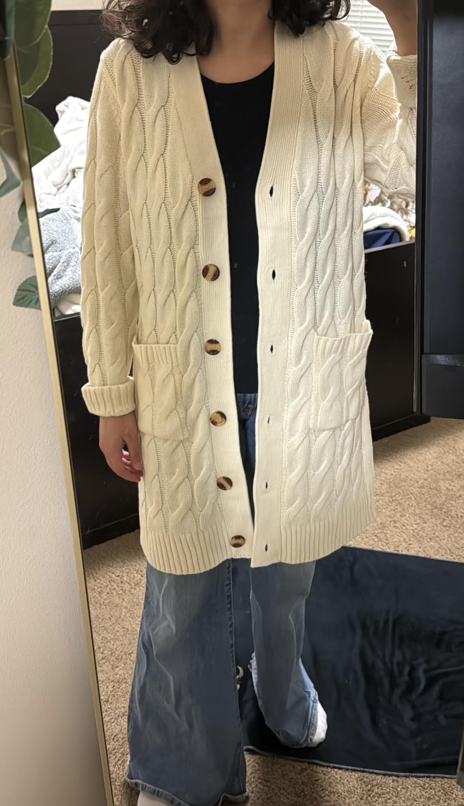 PRETTYGARDEN Long Sleeve Cable Knit Long Cardigan for Women 2026 Spring Winter Chunky Open Front Button Sweaters with Pockets customer photo 1