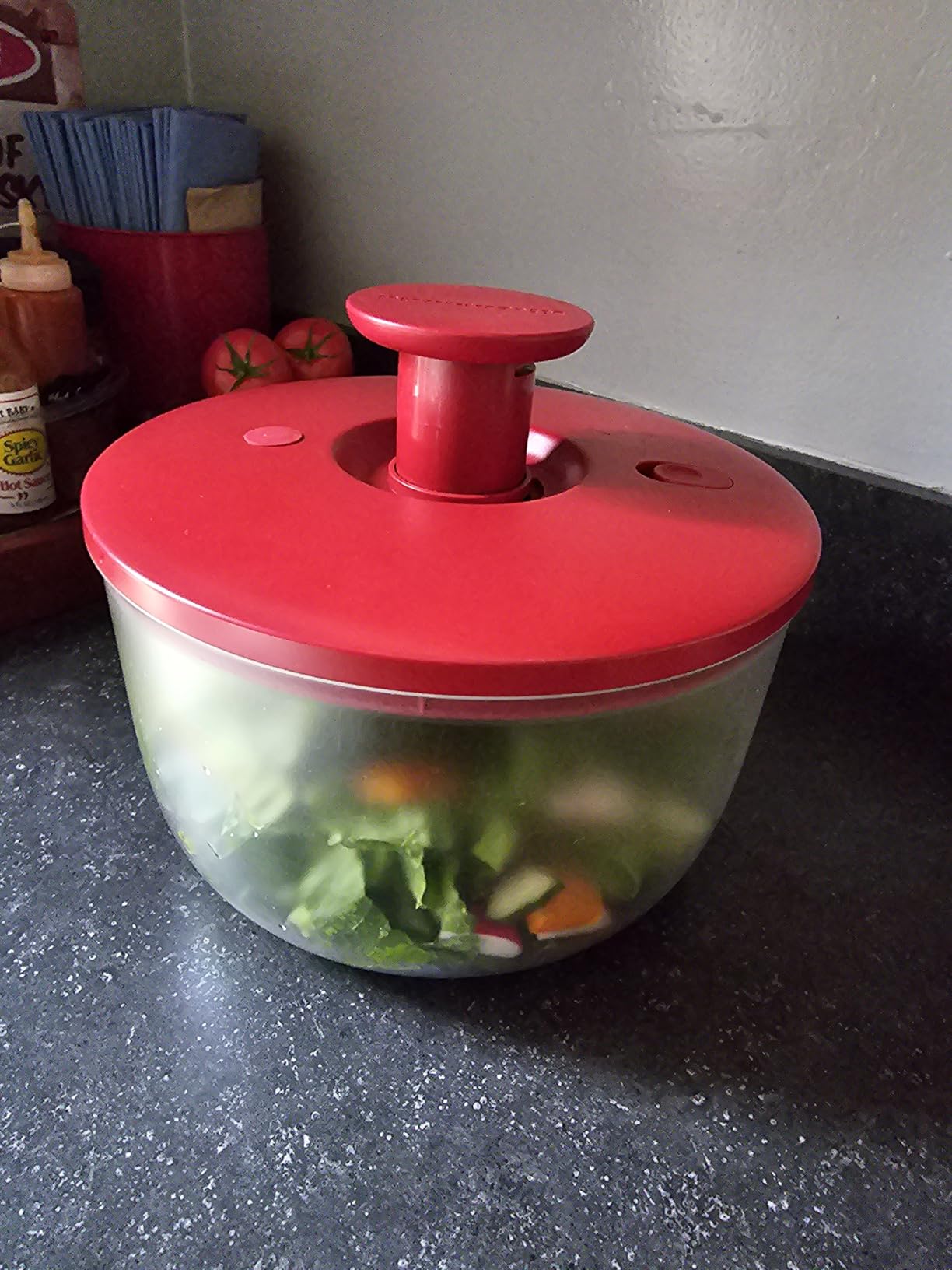 KitchenAid Universal Salad Spinner with Removable Bowl, Colander and One Handed Pump Mechanism, Large Bowl Nests and Features Non Slip Base, 7.43 Quart, Empire Red customer photo 1