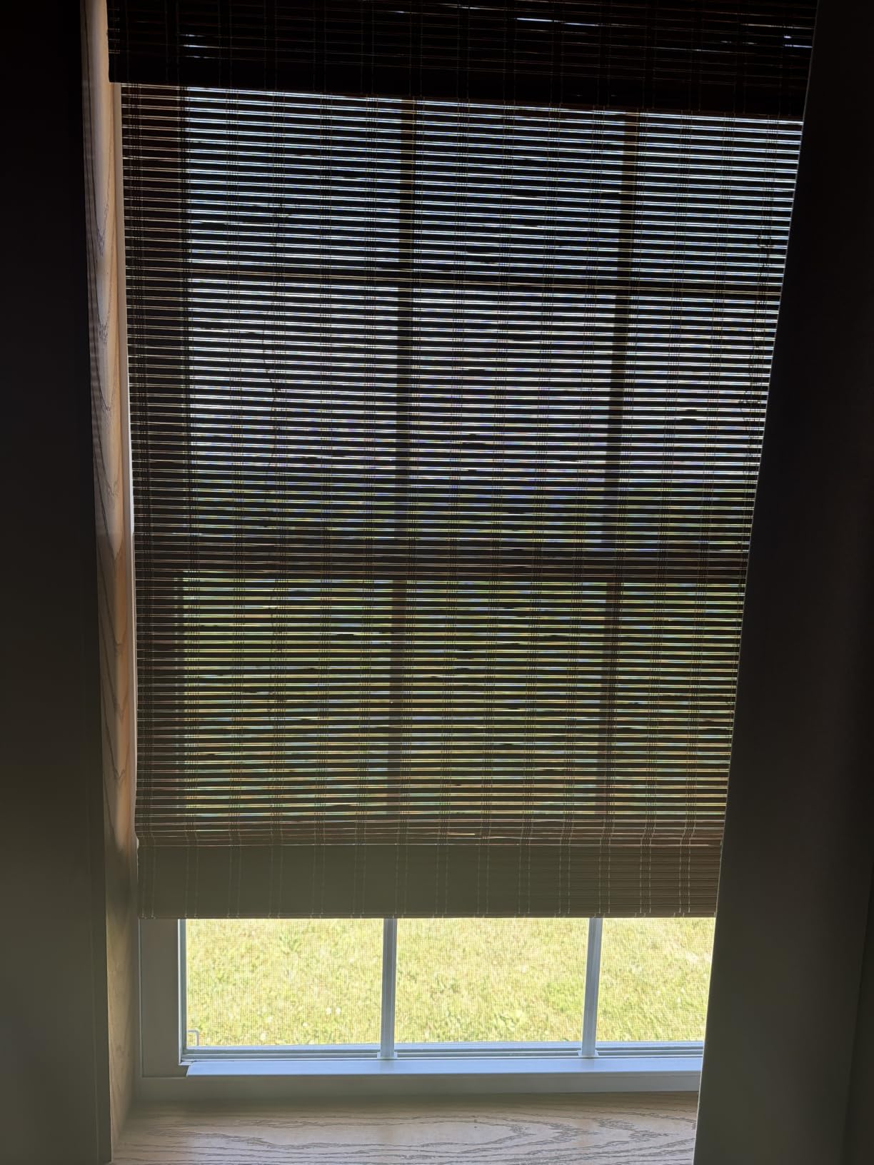 LazBlinds No Tools No Drill Cordless Bamboo Roman Shades, Light Filtering Window Treatment, Roll Up Bamboo Blinds for Windows 34'' W x 64'' H, Brown customer photo 1