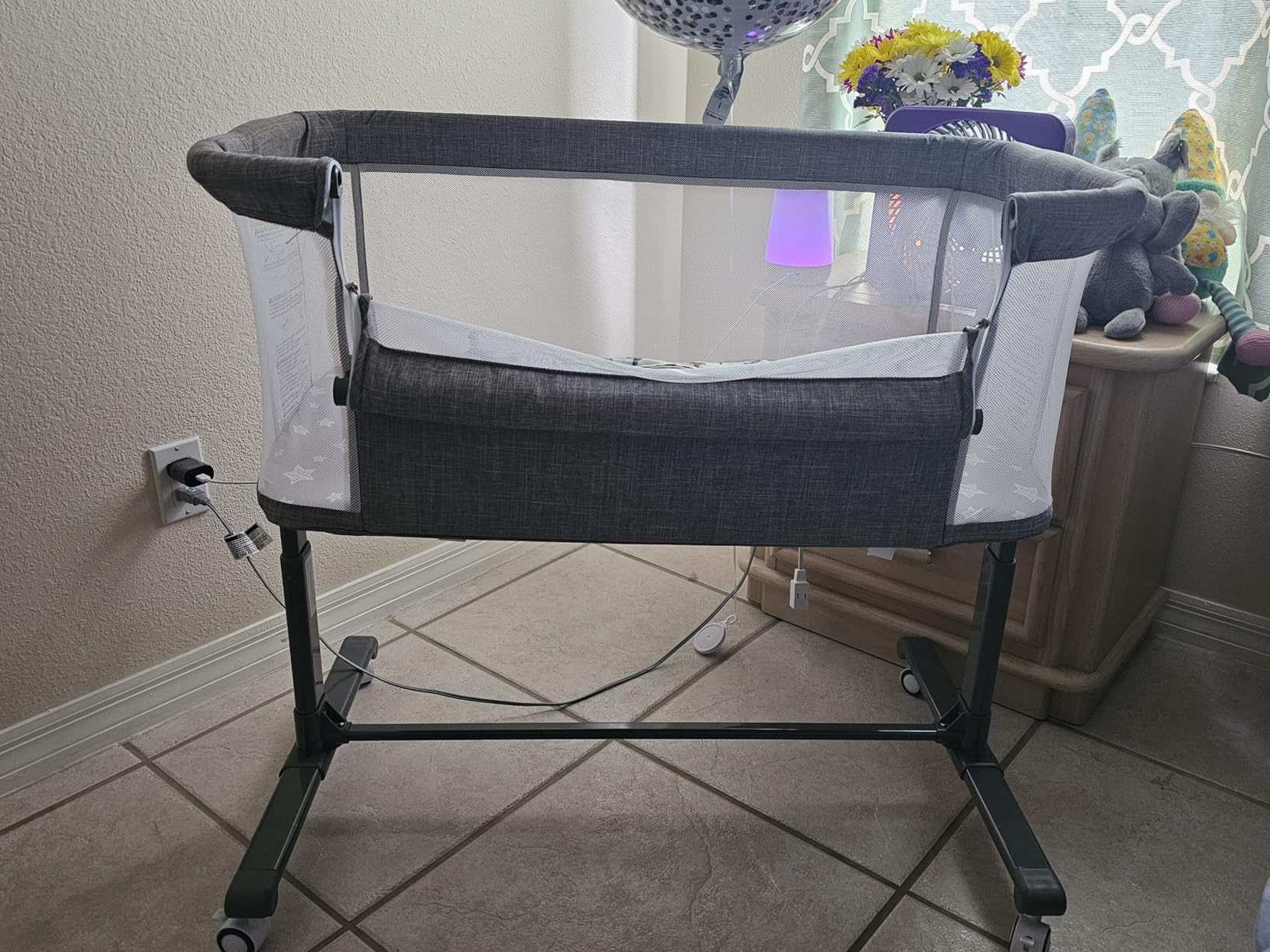 Kinder King Baby Bassinet Bedside Sleeper, Adjustable Heights, Grey | Newborn Baby Bedside Crib w/Wheels, All-Sided Mesh, Removable Soft Mattress, No Tool to Install customer photo 1