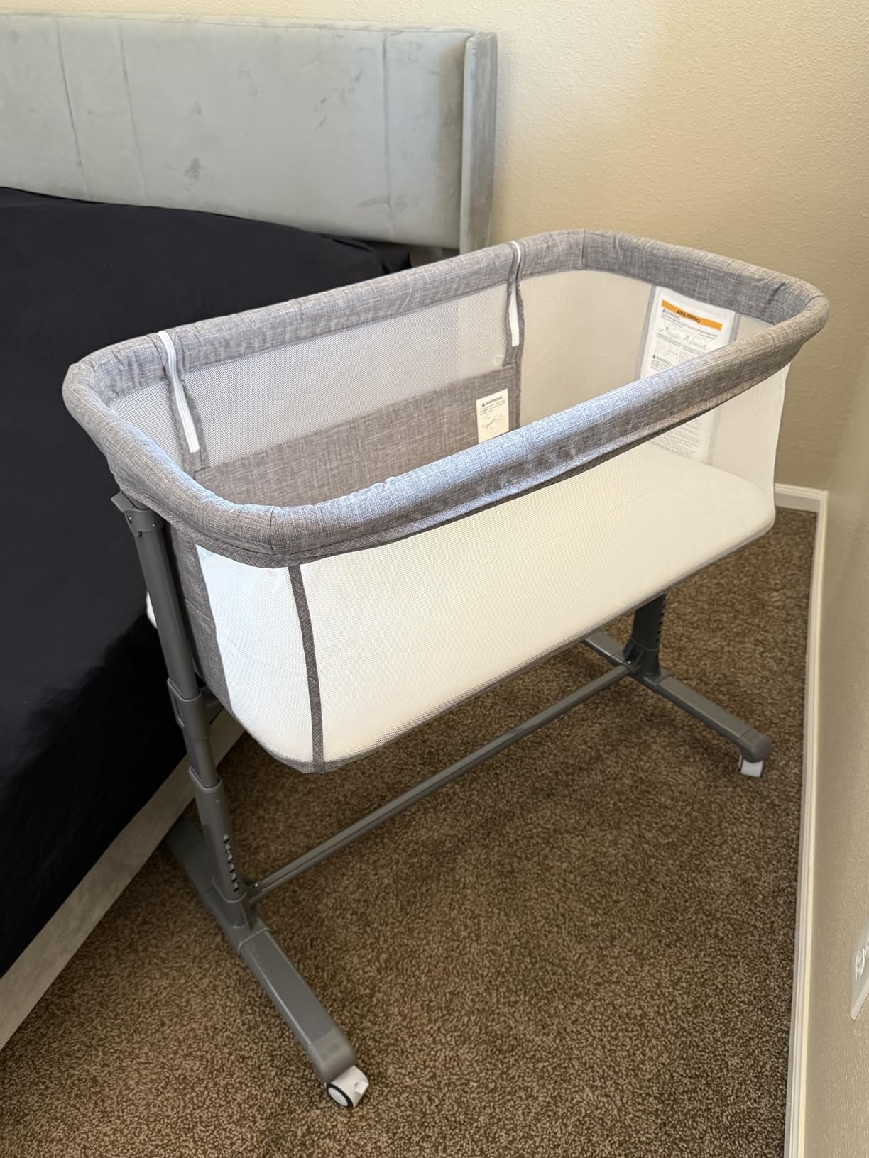Kinder King Baby Bassinet Bedside Sleeper, Adjustable Heights, Grey | Newborn Baby Bedside Crib w/Wheels, All-Sided Mesh, Removable Soft Mattress, No Tool to Install customer photo 2