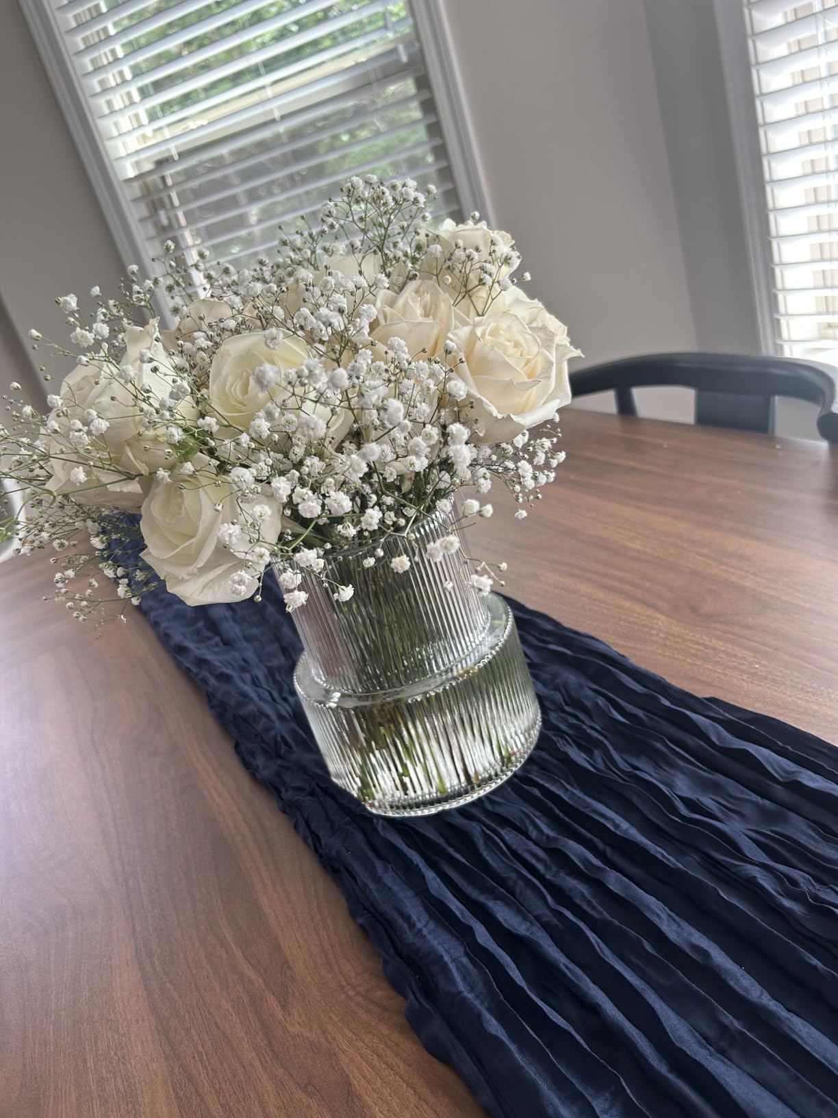 Large Glass Vase, 12 Inches Tall Vase for Flowers, Flower Vases for Bouquet, Modern Ribbed Glass Vases for Living Room, Dining Table, Office, Entryway, Mantle, Shelf, Wedding Gifts customer photo 2