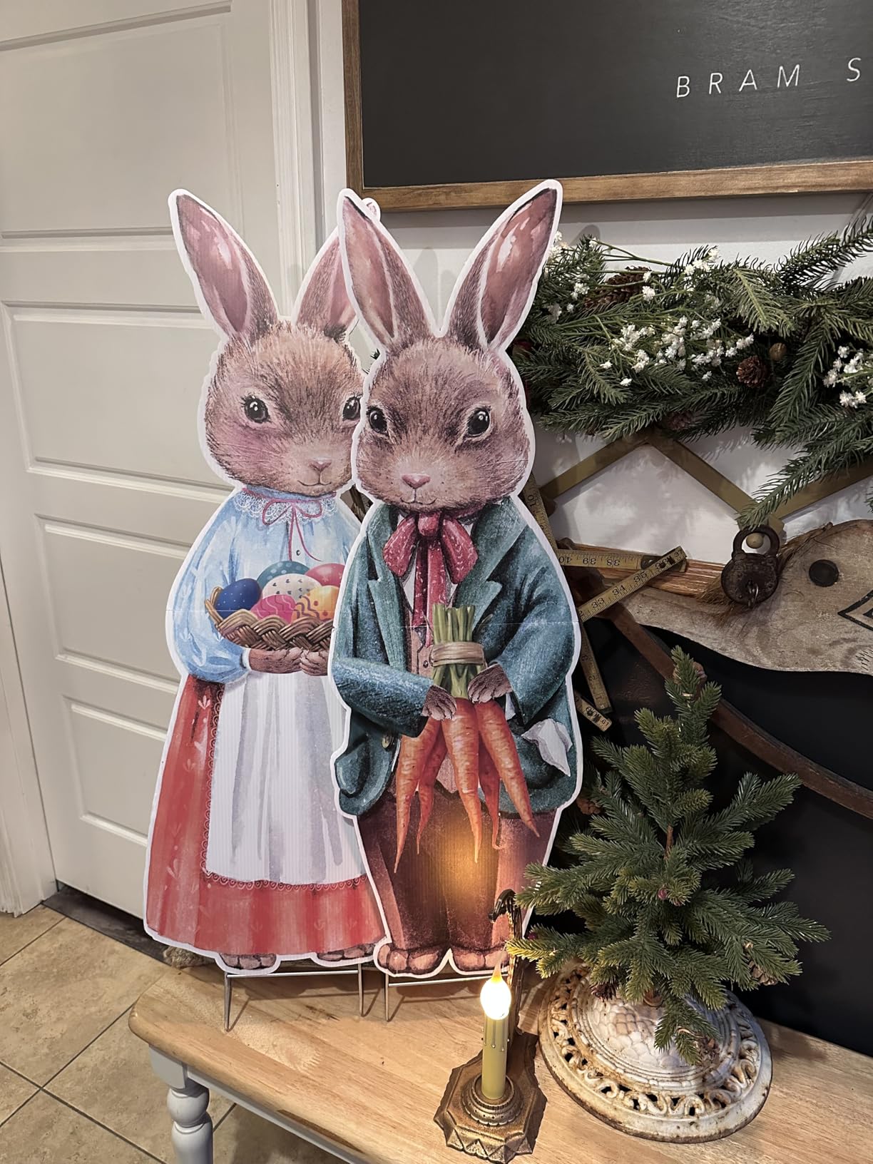 Capoda 2 Pack Easter Decorations Outdoor Yard Signs Bunnies 32.2 x 12.9 Inch Easter Eggs Yard Stake with H Stands customer photo 2