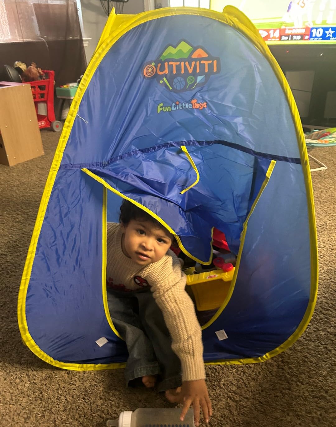 FUN LITTLE TOYS Kids Play Tent with Camping Toys, Toddler Tent with Battery Lantern, Kids Pop Up Tent Indoor Outdoor Toys Christmas Birthday Gifts for Boys customer photo 1