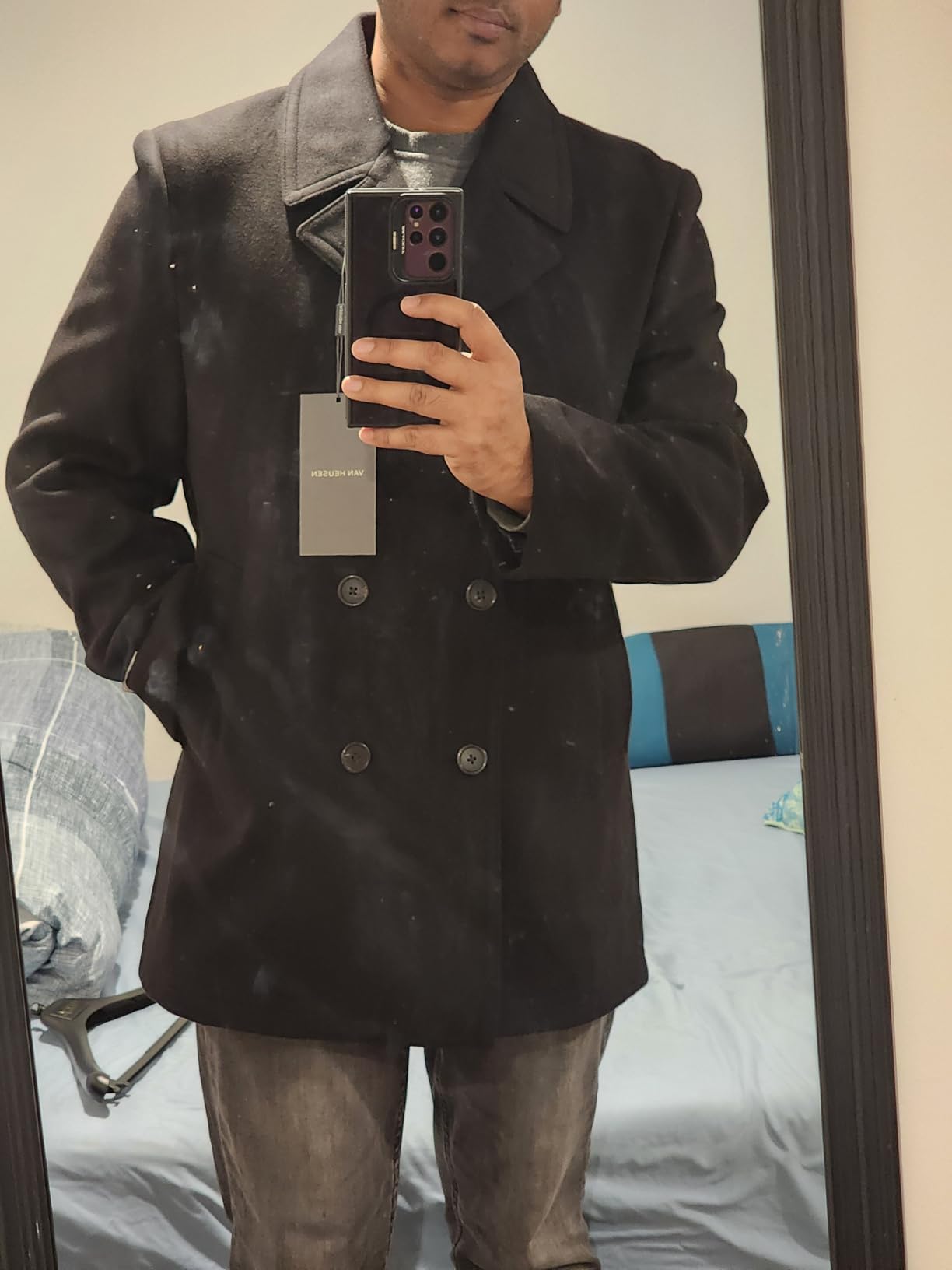 Van Heusen Men's Tatton Classic Double Breasted Peacoat customer photo 2