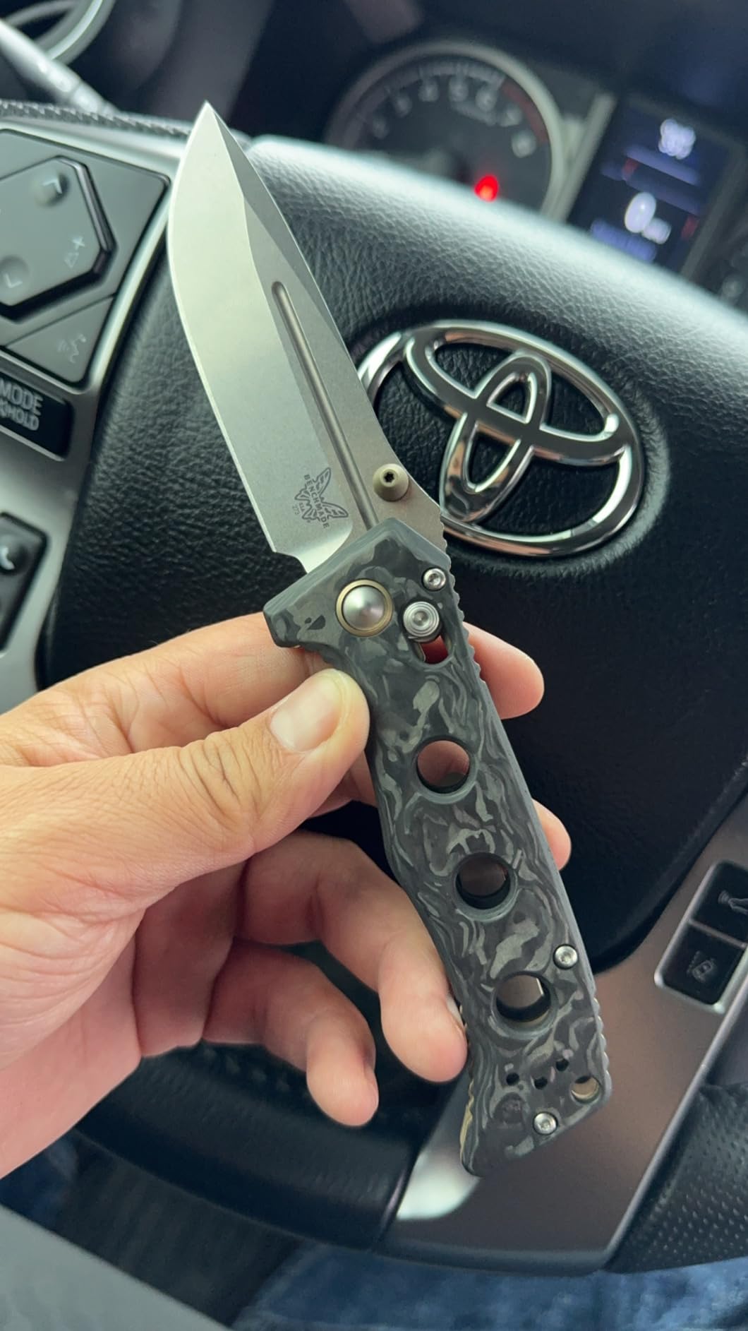 Benchmade Mini Adamas Tactical Knife, MagnaCut Steel Blade (273-03) | Black Marbled Carbon Fiber handle, Drop-Point blade customer photo 1