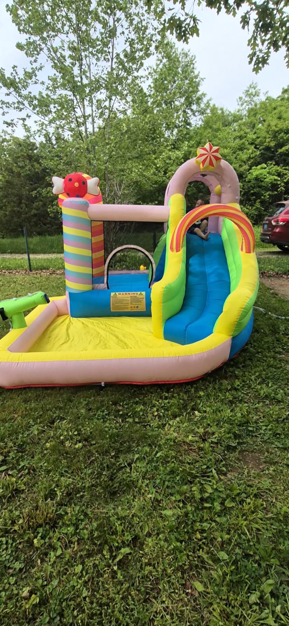 NBSPORT 6-in-1 Inflatable Water Slide Bounce House for Kids Ages 3-10, Candy Inflatable Water Park with Splash Pool, Climbing Wall, Basketball Hoop, 840D Oxford, 450W Blower for Backyard customer photo 1