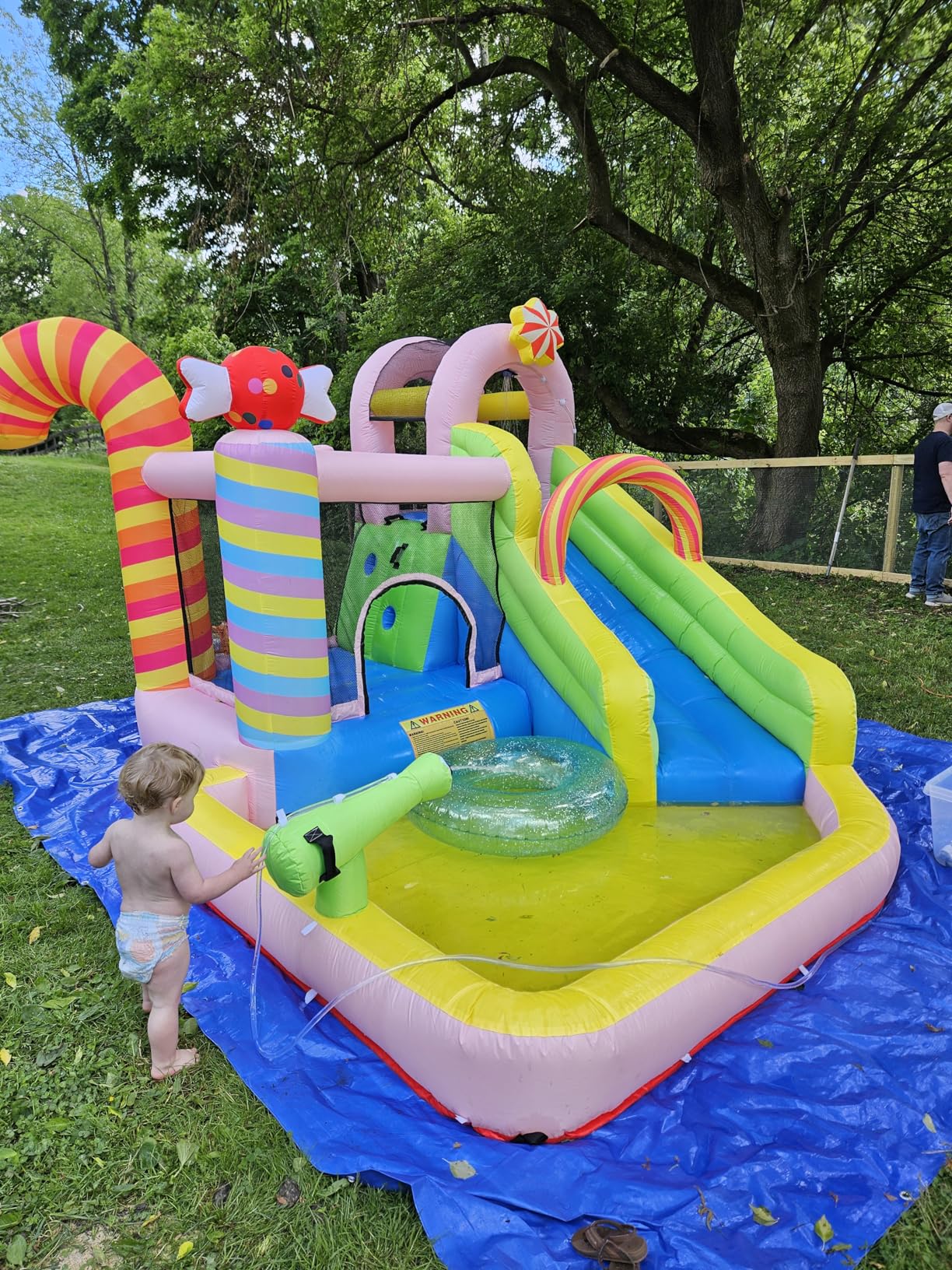 NBSPORT 6-in-1 Inflatable Water Slide Bounce House for Kids Ages 3-10, Candy Inflatable Water Park with Splash Pool, Climbing Wall, Basketball Hoop, 840D Oxford, 450W Blower for Backyard customer photo 2