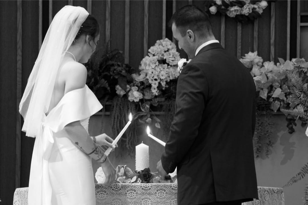 Irenare Unity Candles with Holder for Wedding Ceremony - Glass Candle Holder Pillar Candle (Classic Style) customer photo 1