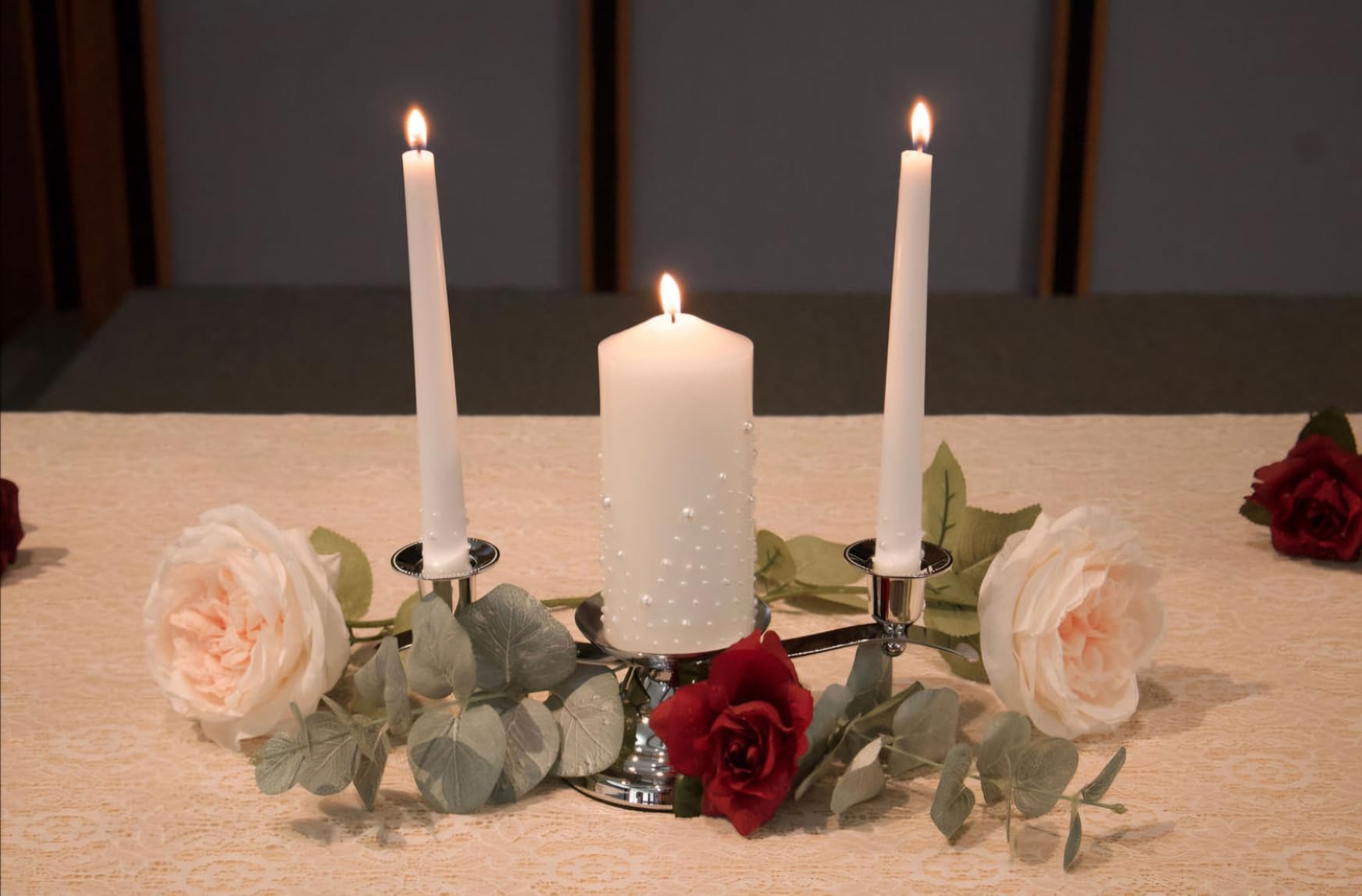Irenare Unity Candles with Holder for Wedding Ceremony - Glass Candle Holder Pillar Candle (Classic Style) customer photo 2