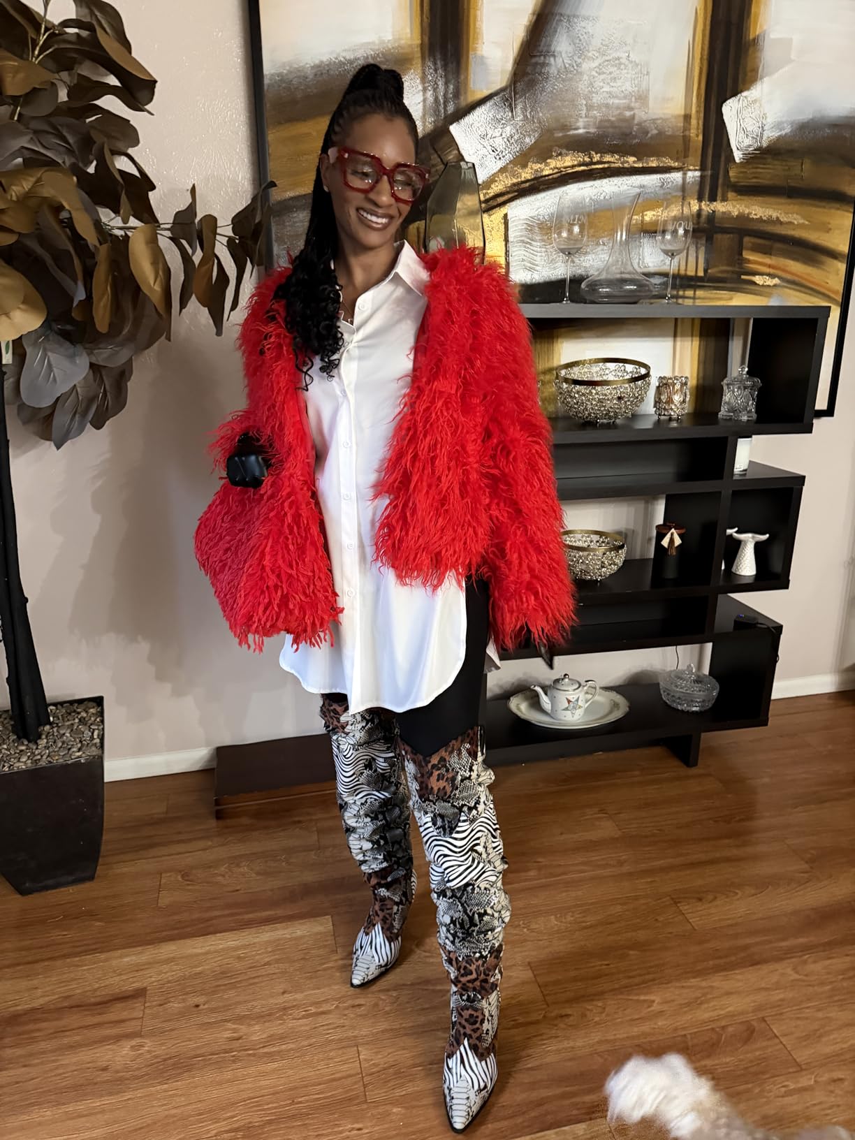 YUAKOU Women's Shaggy Faux Fur Outwear Coat Jacket Long Sleeve Warm Winter customer photo 1