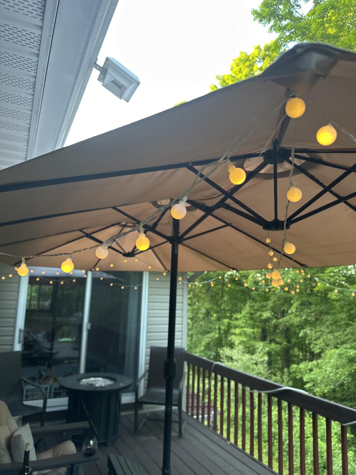 1 Pack 32 Feet Patio Umbrella Lights, 8 Lighting Modes LED String Lights with 64 Pcs Shatterproof Globe, Remote Control Battery & USB Powered, Waterproof Hanging Light Decorate for Patio customer photo 1