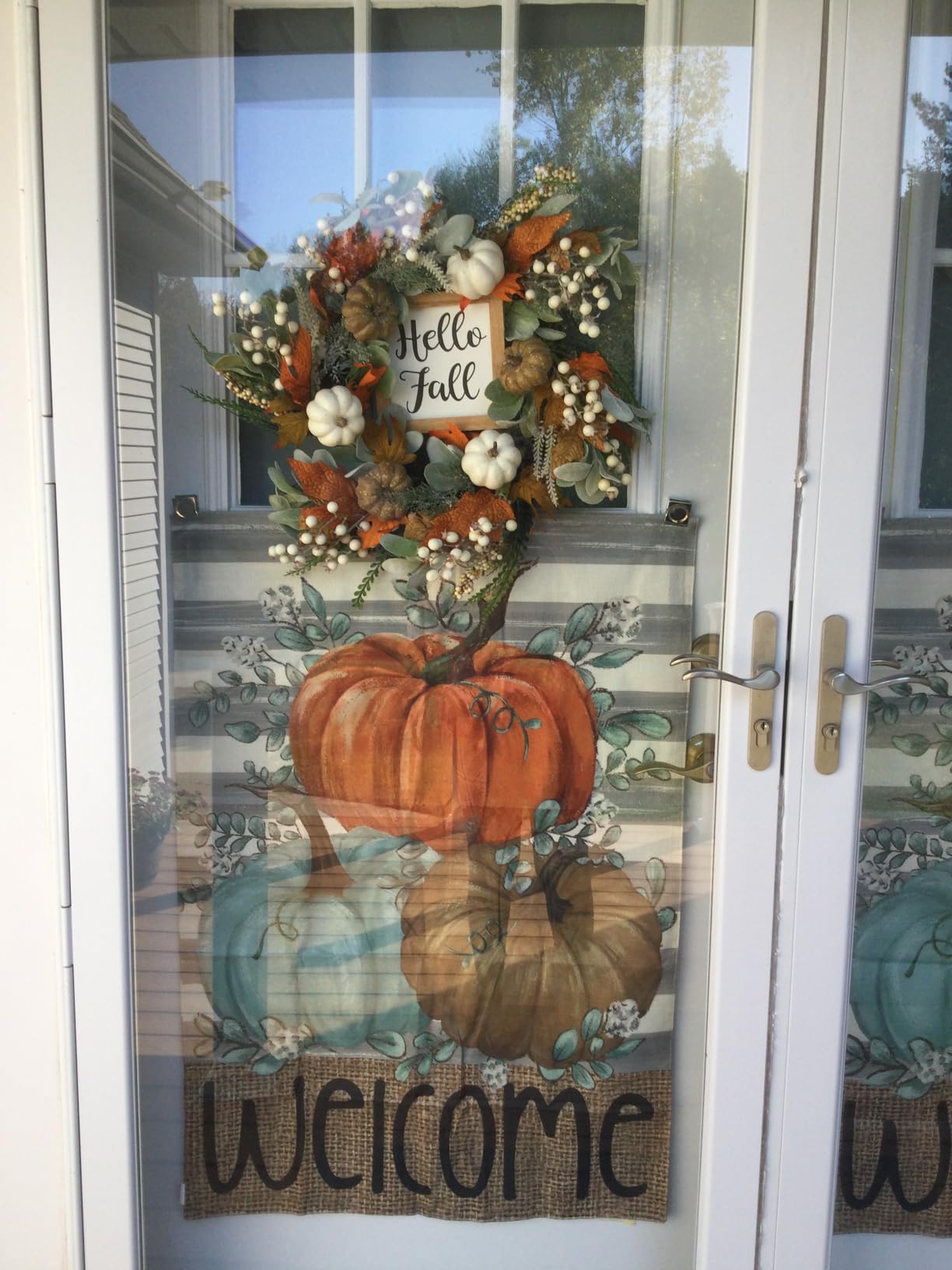 20inch Thanksgiving Fall Wreath, Eucalyptus Berries Pumpkins Lamb Ears Leaves Autumn Wreaths for Front Door, Fall Decor, Porch Wall, Home Outdoor Holiday Decorations customer photo 1