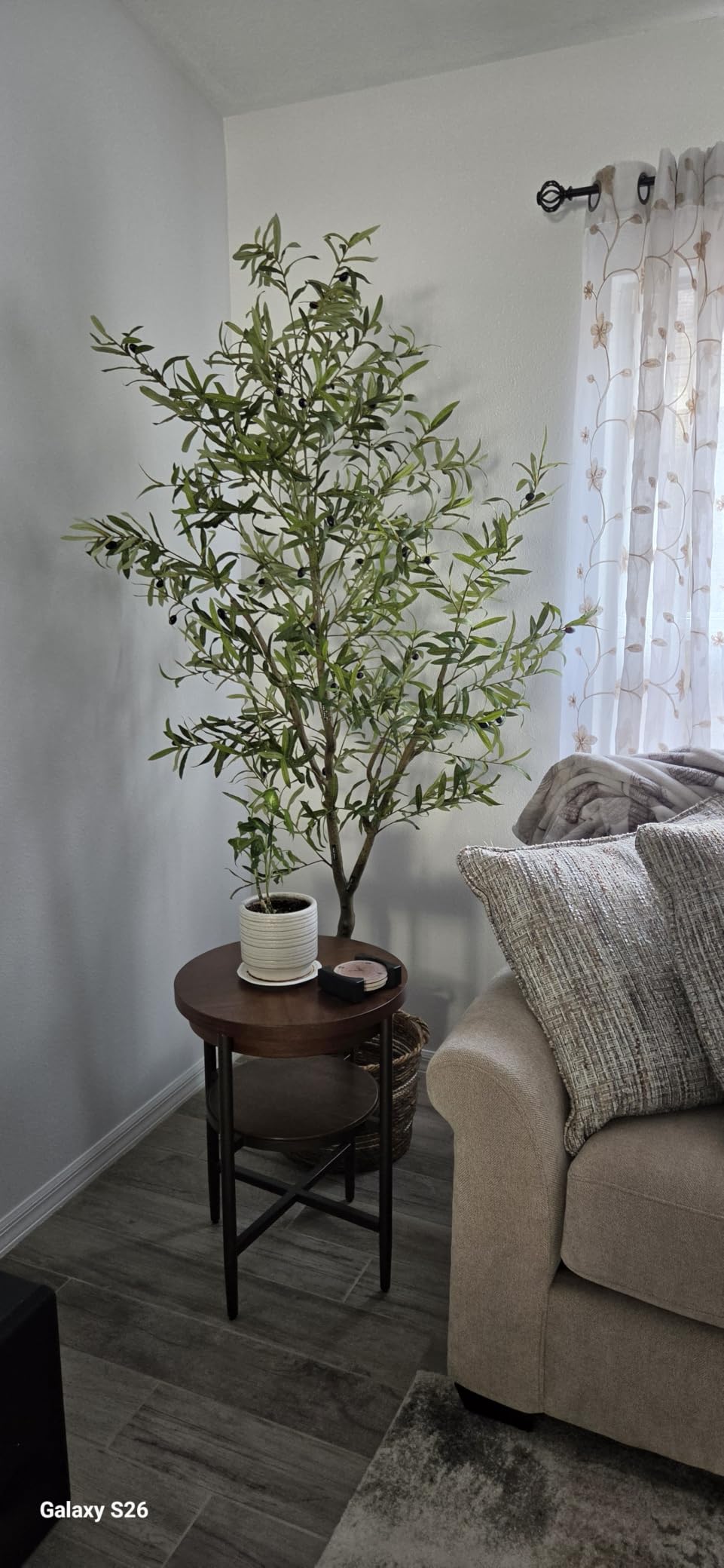 FEELEAD 7ft Faux Olive Tree - Fake Potted Olive Silk Tree with Planter Natural Olive Branches and Realistic Leaves Artificial Tree for Home House Office Decor Indoor customer photo 1
