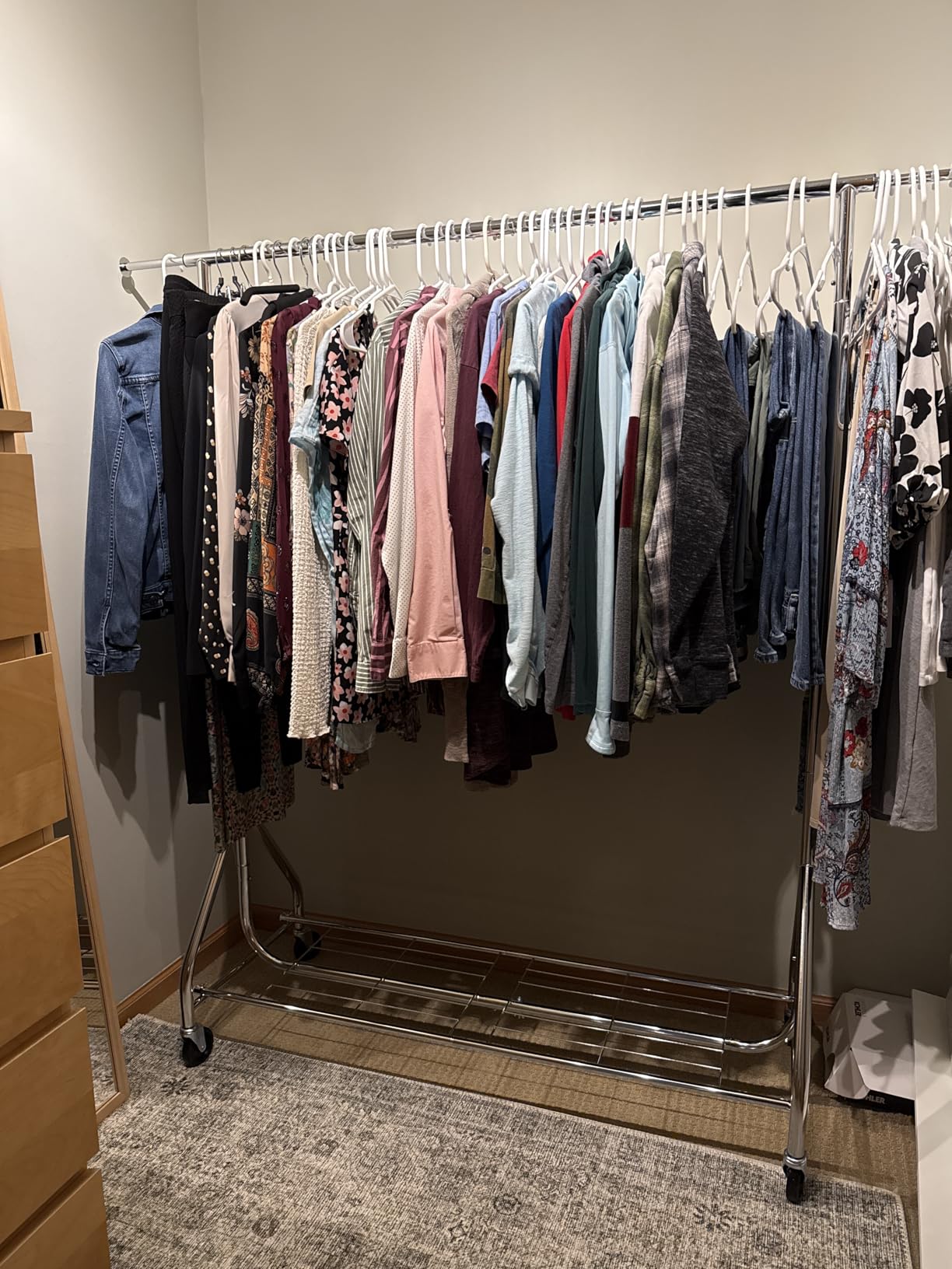 HYSEYY Heavy Duty Clothes Rack Load 450 LBS, Metal Garment Rack, Standing Rolling Clothing Rack for Hanging Clothes with Sturdy Wheels & Shelves, Portable Closet Wardrobe Rack, Silver customer photo 2