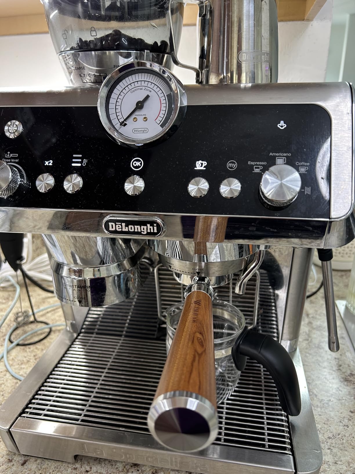 51mm Bottomless Portafilter 2 Ears for Delonghi Stilosa ECP3420/EC155/BCO430/EC260, Stainless Steel Filter Basket and Rosewood Handle customer photo 1