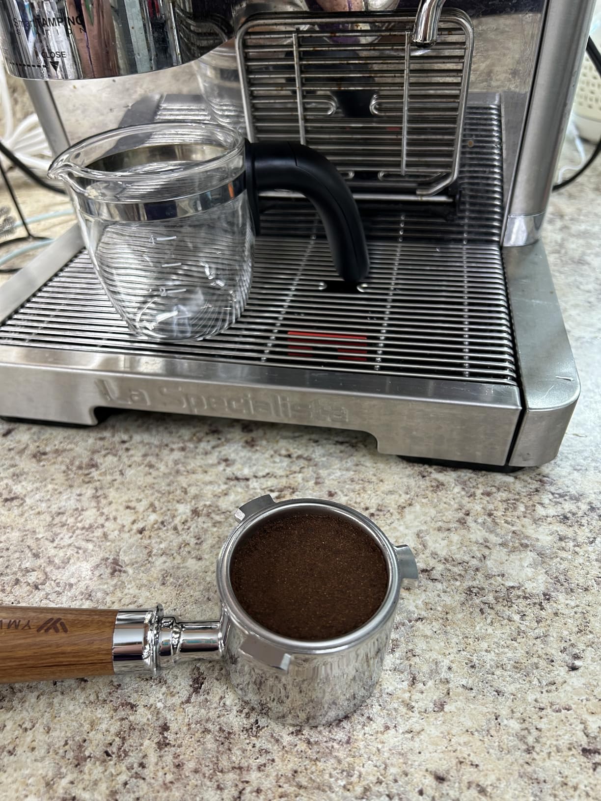 51mm Bottomless Portafilter 2 Ears for Delonghi Stilosa ECP3420/EC155/BCO430/EC260, Stainless Steel Filter Basket and Rosewood Handle customer photo 2