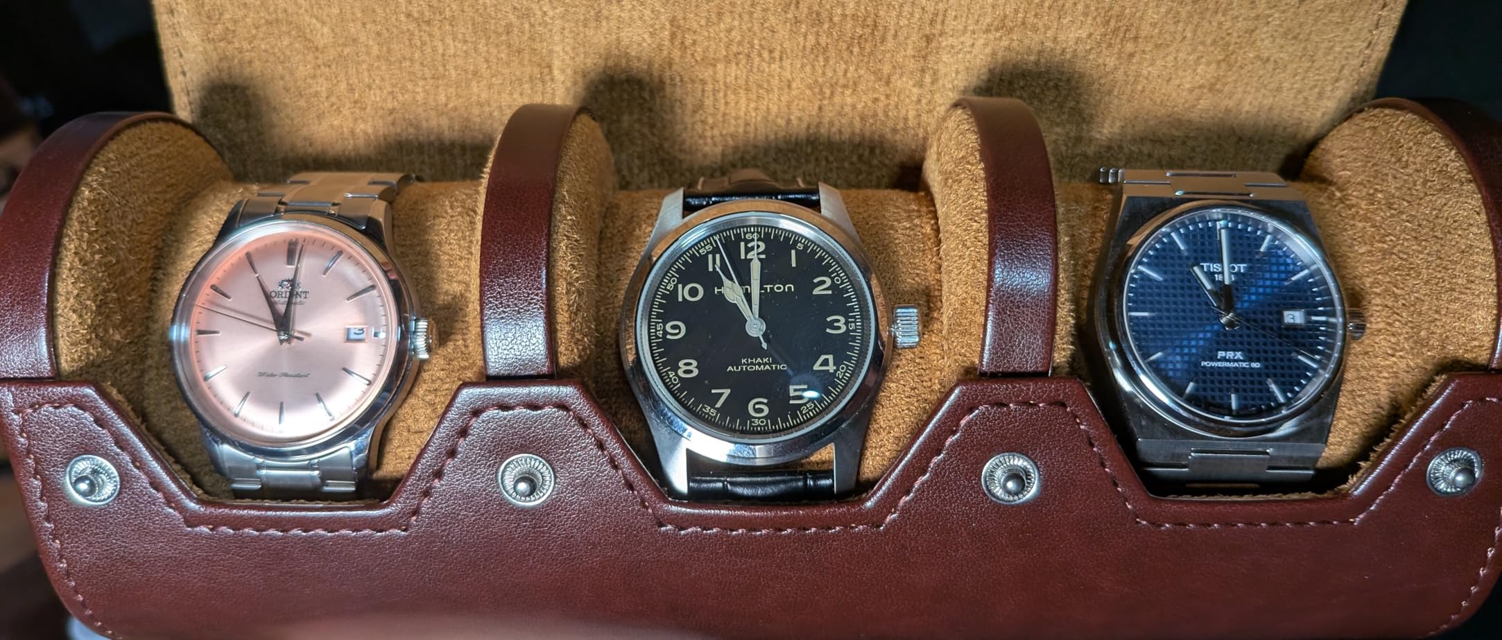 MR.OKAY 3 Watch Travel Case- Classic Leather Watch Case With Perfect Texture.Portable Watch Roll Or Organizer For Storage And Display. Luxury Gifts For Men, All Handmade by Artisans. customer photo 2