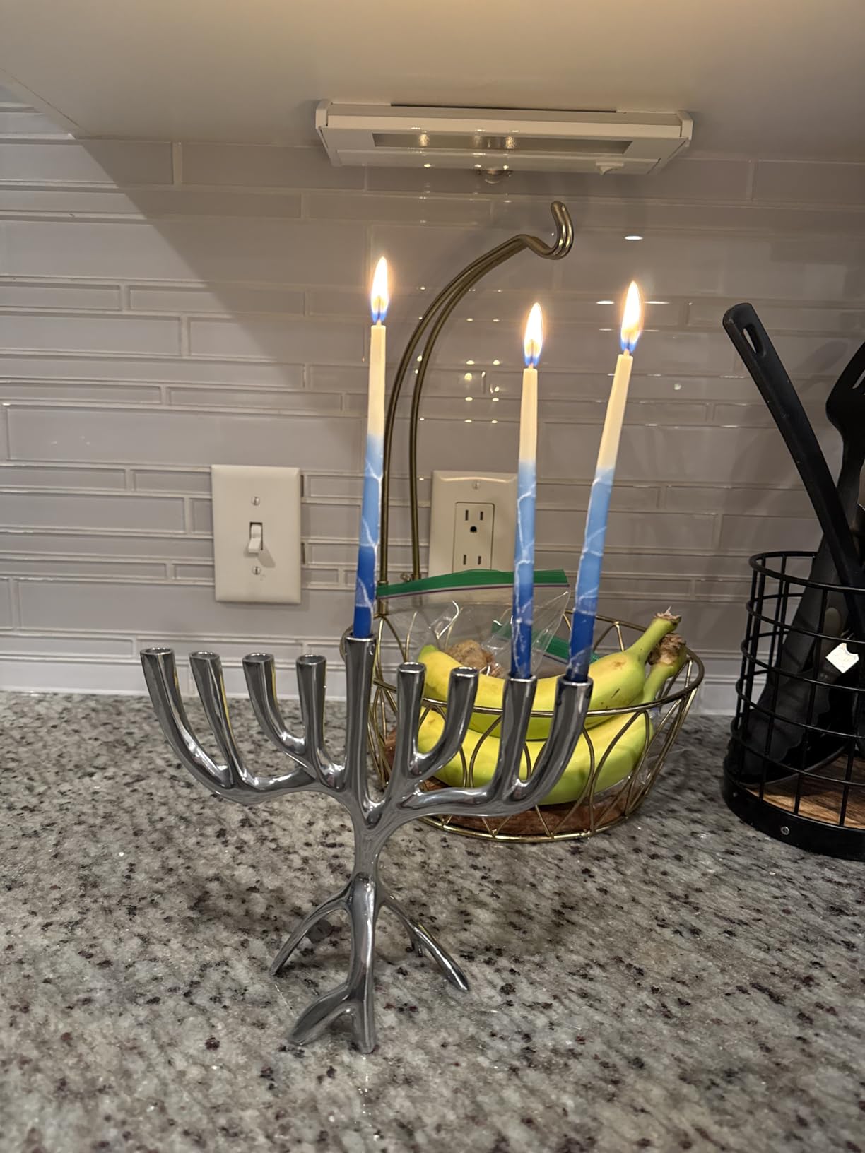 Yair Emanuel Modern Tree of Life Hanukkah Menorah - Contemporary Aluminum Design - Fits Standard Hanukkah Candles (7 Inch) customer photo 1