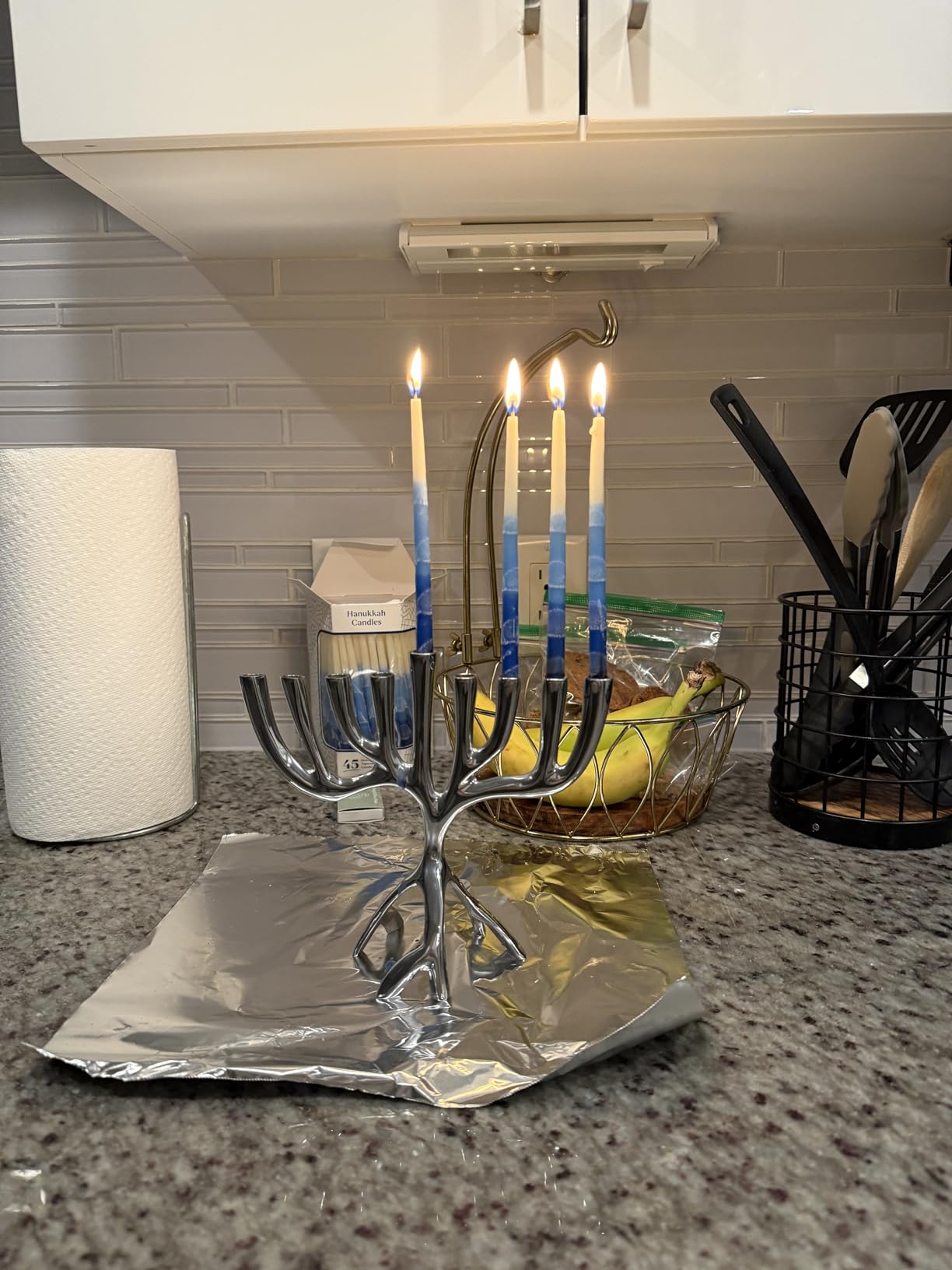 Yair Emanuel Modern Tree of Life Hanukkah Menorah - Contemporary Aluminum Design - Fits Standard Hanukkah Candles (7 Inch) customer photo 2