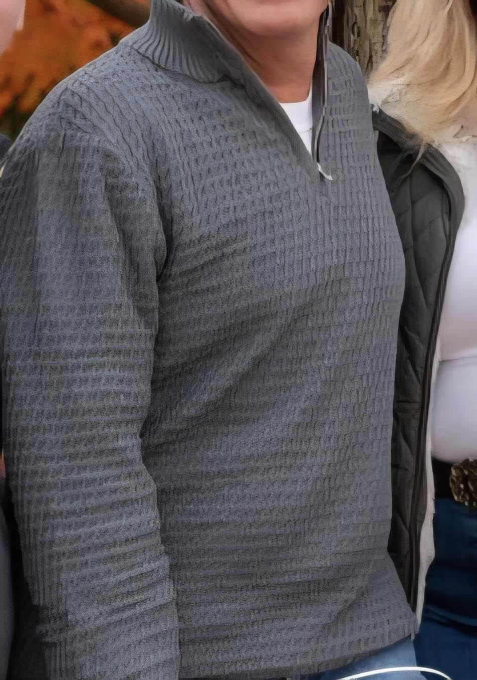 Men's Quarter-Zip Sweater Textured-Knit Mock Neck Pullover Business Casual Slim Fit, S-5XL customer photo 1