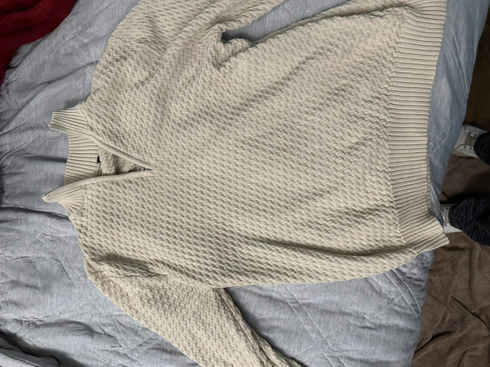 Men's Quarter-Zip Sweater Textured-Knit Mock Neck Pullover Business Casual Slim Fit, S-5XL customer photo 2