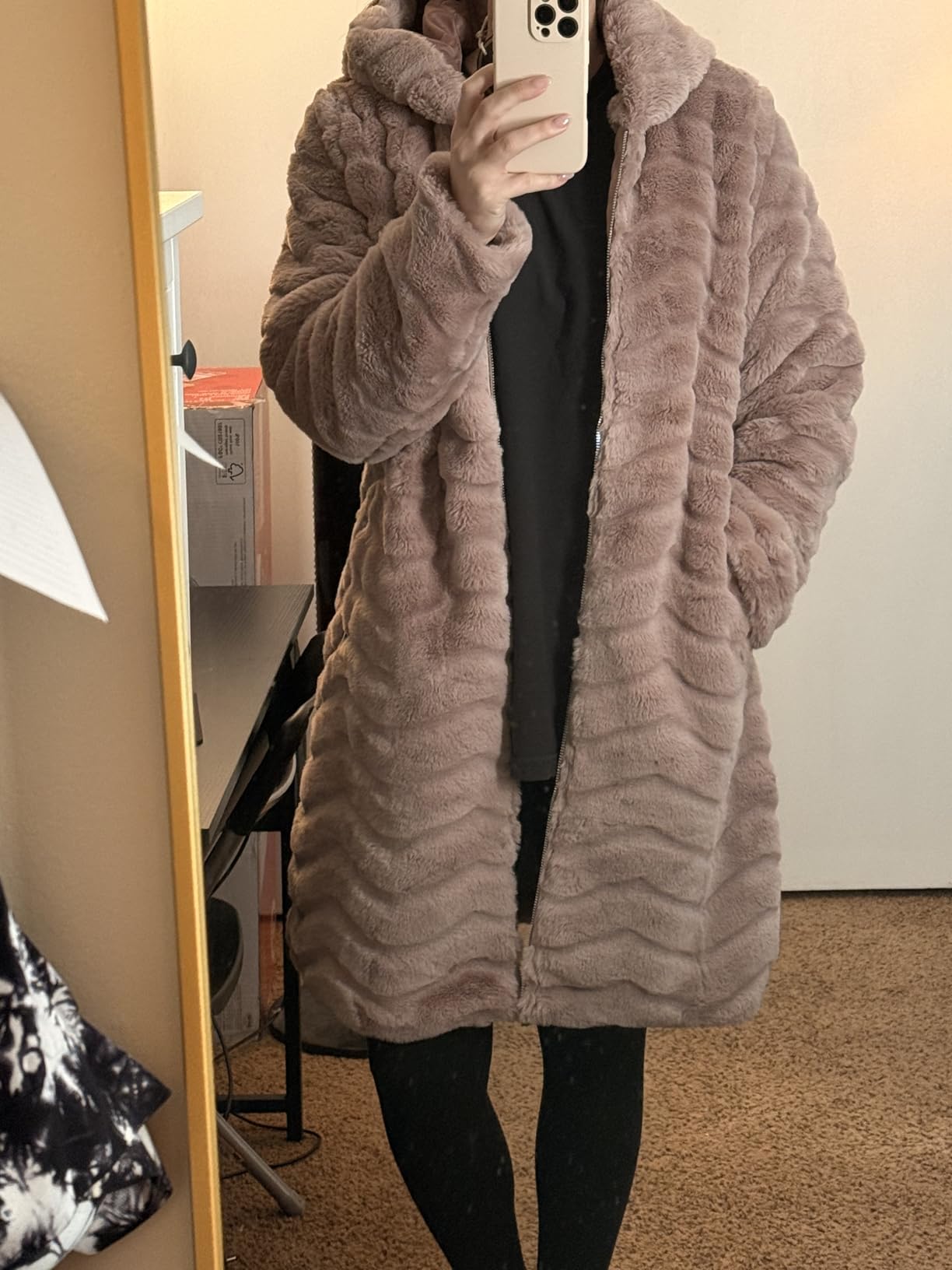 RISISSIDA Women Long Faux Fur Coat Hooded, Fuzzy Jacket Spring Fall Winter Warm Overcoat customer photo 1