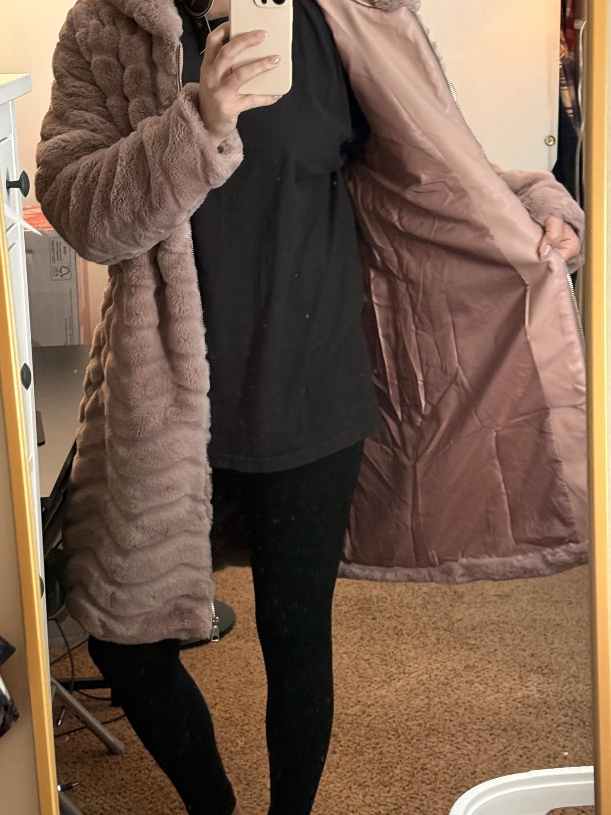 RISISSIDA Women Long Faux Fur Coat Hooded, Fuzzy Jacket Spring Fall Winter Warm Overcoat customer photo 2