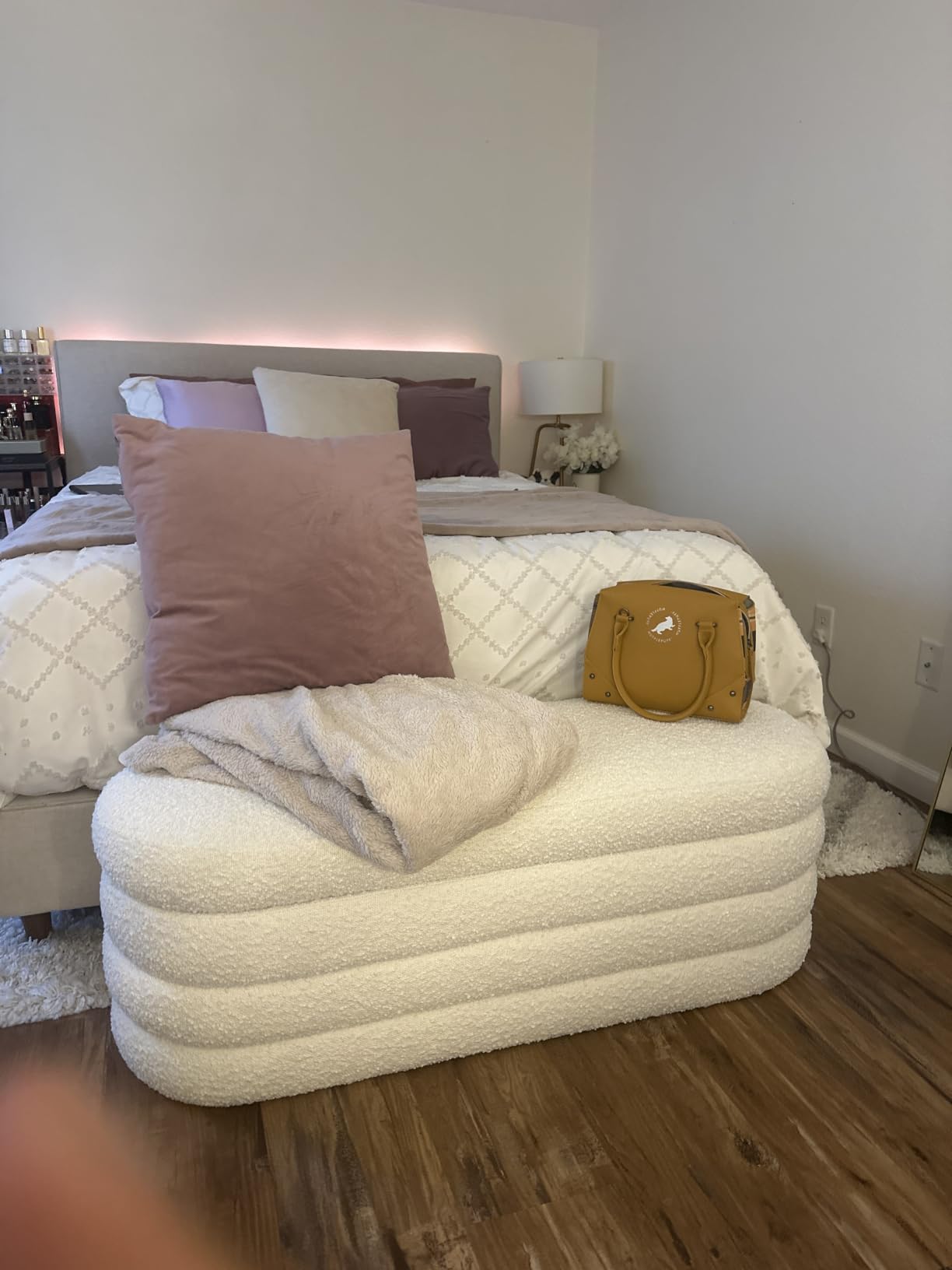 Busaurus Storage Ottoman Bench 49.2 Inch Upholstered Fabric Storage Bench for Bedroom End of Bed Aesthetic Large Oval Ottoman for Living Room Entryway, Ivory customer photo 1