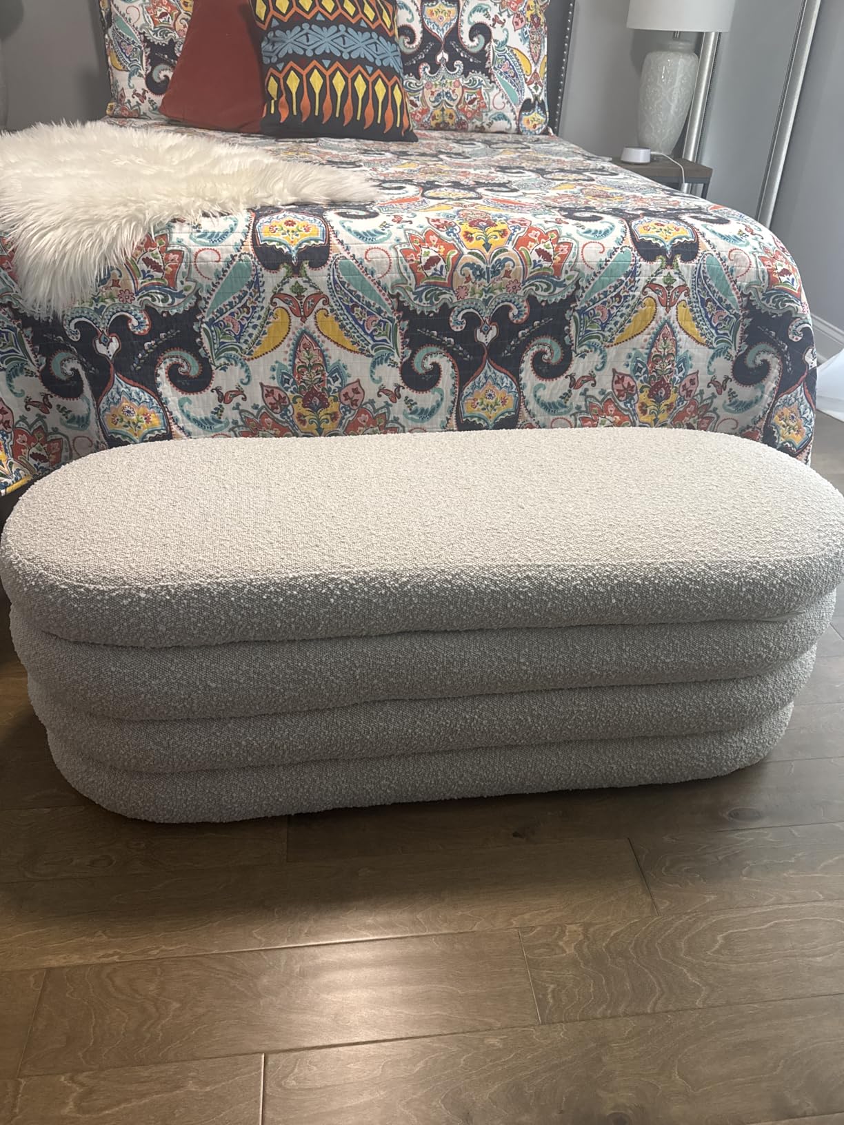 Busaurus Storage Ottoman Bench 49.2 Inch Upholstered Fabric Storage Bench for Bedroom End of Bed Aesthetic Large Oval Ottoman for Living Room Entryway, Ivory customer photo 2