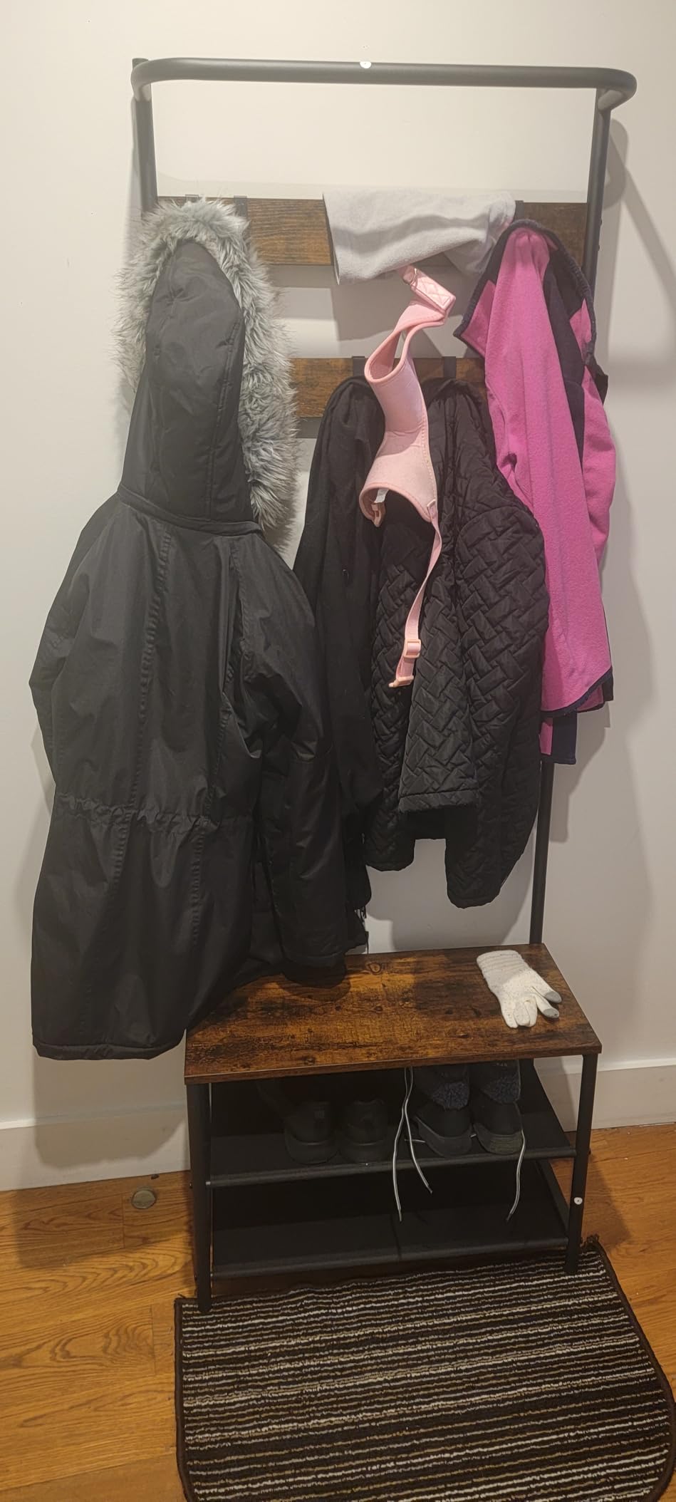 VASAGLE Hall Tree with Bench and Shoe Storage, Entryway Bench with Coat Rack Stand and Shoe Rack, 9 Movable Hooks, Top Bar, Fabric Shelves, Industrial, Rustic Brown and Black UHSR421B01 customer photo 1