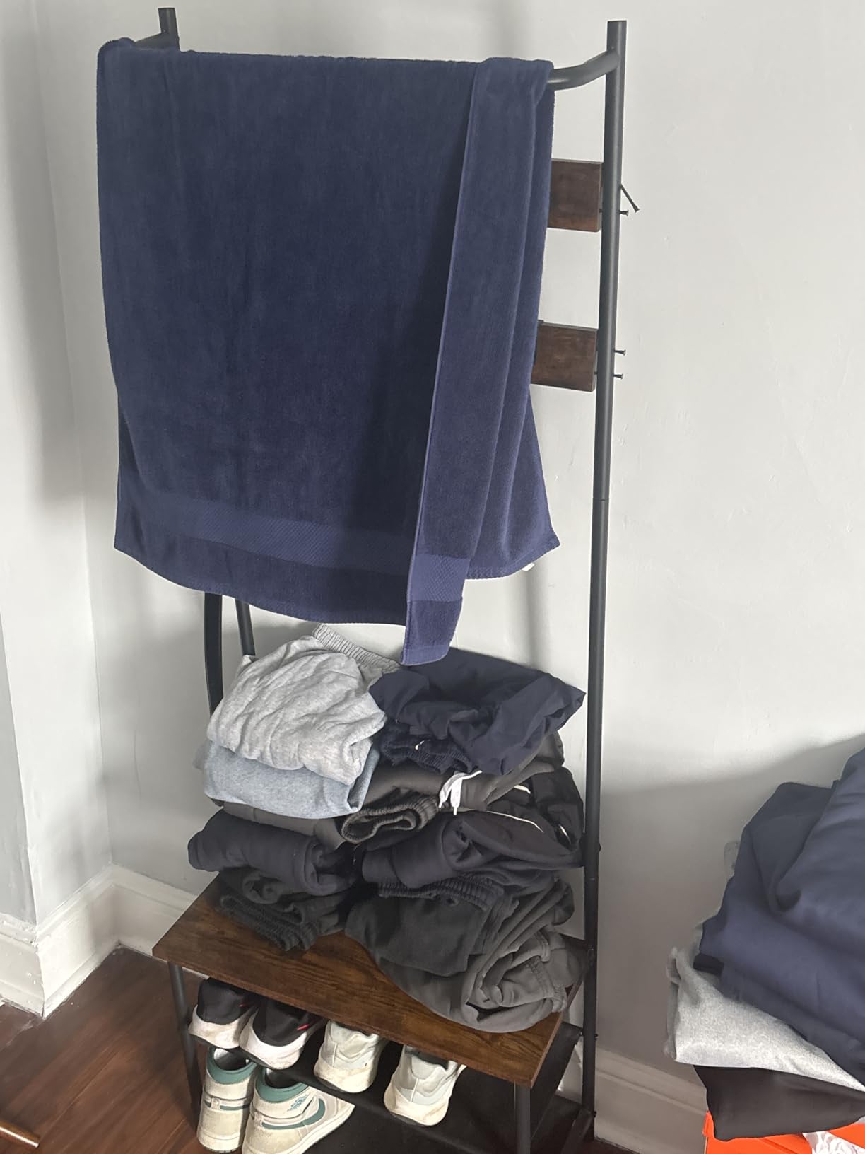 VASAGLE Hall Tree with Bench and Shoe Storage, Entryway Bench with Coat Rack Stand and Shoe Rack, 9 Movable Hooks, Top Bar, Fabric Shelves, Industrial, Rustic Brown and Black UHSR421B01 customer photo 2