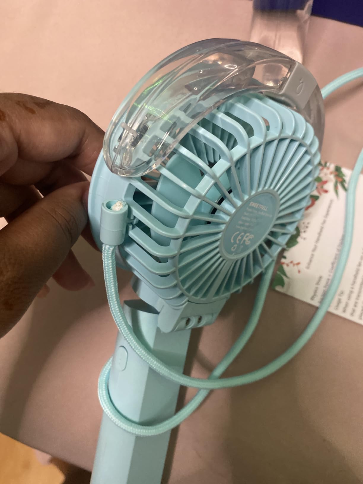 SWEETFULL Portable Misting Fan - 180° Foldable Handheld Personal Fan with Mist Spray, 3 Speeds, 30ml Water Tank, USB Rechargeable for Travel, Outdoors, Makeup, Camping, Home, and Office Use customer photo 1