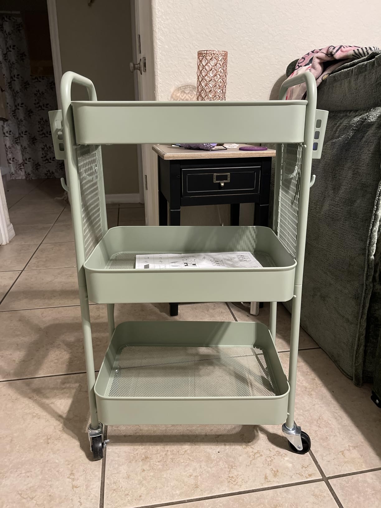 TOOLF 3 Tier Rolling Cart Storage Organizer, Metal Rolling Utility Cart with Wheels, Hooks & Bins Esthetician Craft Art Sturdy Storage with Pegboard for Bathroom, Kitchen, Office, Nursery Diaper customer photo 1