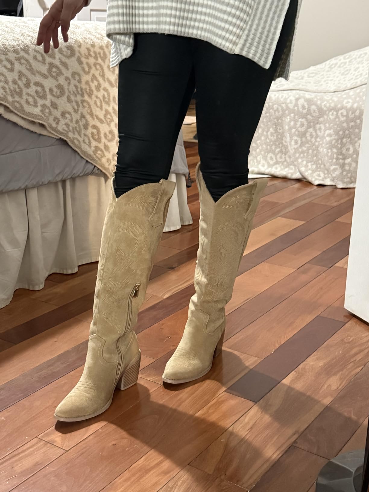 wetkiss Cowboy Boots for Women Knee High with Zipper | Cowgirl Boots, Easy to Put On and Take Off, Chunky and Comfortable, Versatile, Zipper Convenience, All Occasion customer photo 2