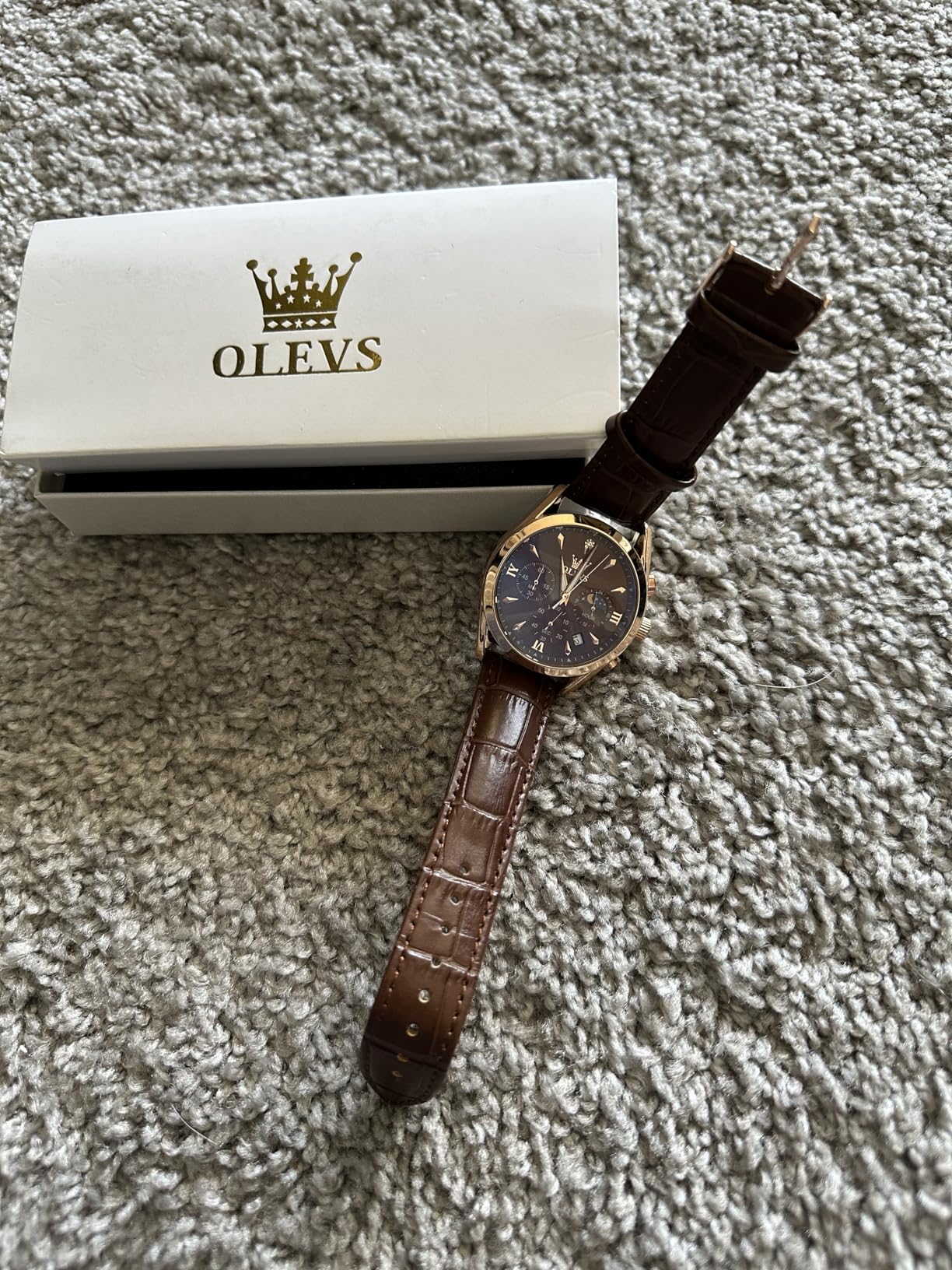 OLEVS Men's Leather Analog Quartz Watch - Luxury Chronograph Wristwatch with Date, Waterproof, Luminous - Dress Style customer photo 2
