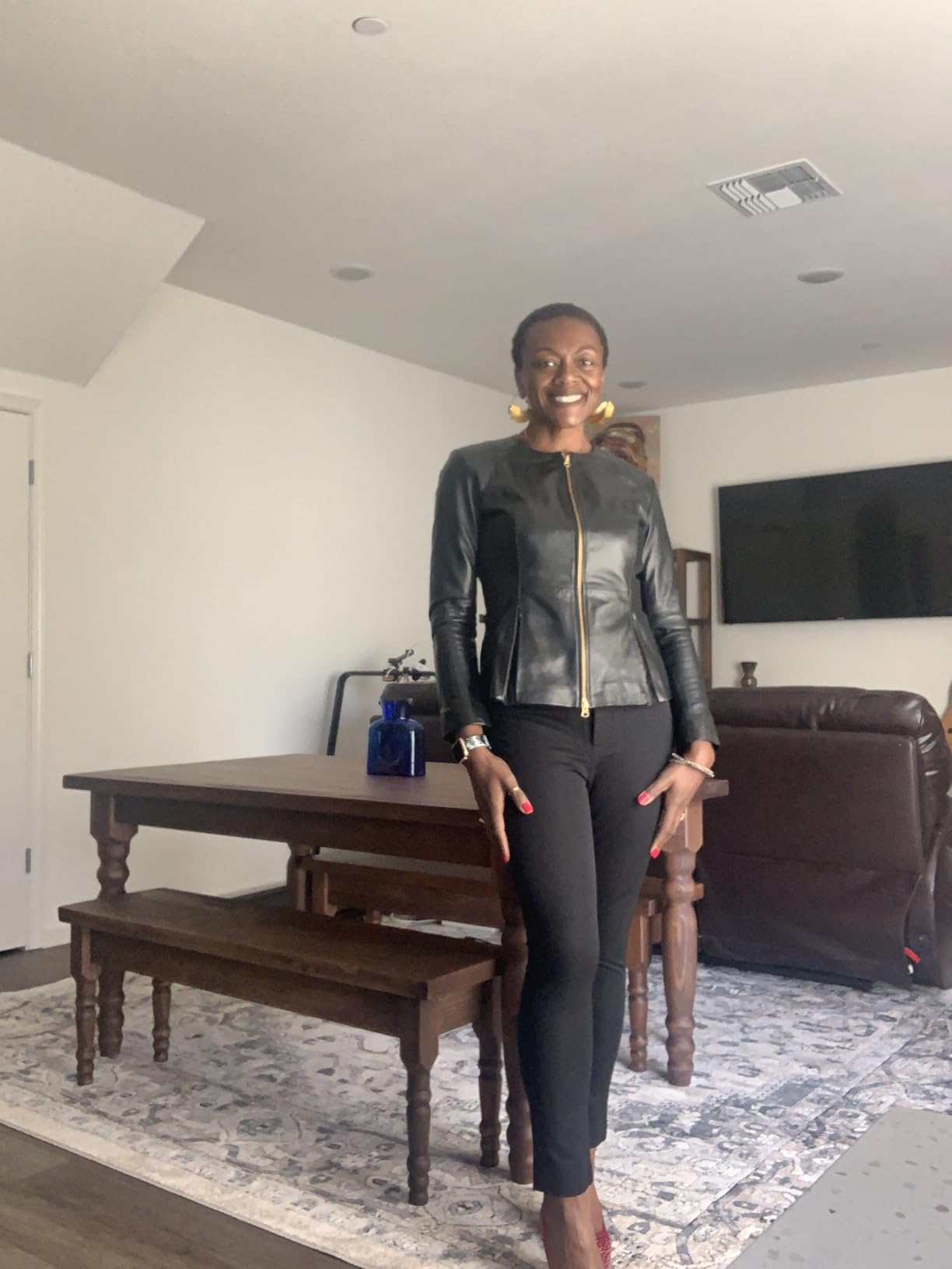 Women's Leather Jacket - Drowned Black Lambskin Biker Peplum Style, Genuine Leather customer photo 1