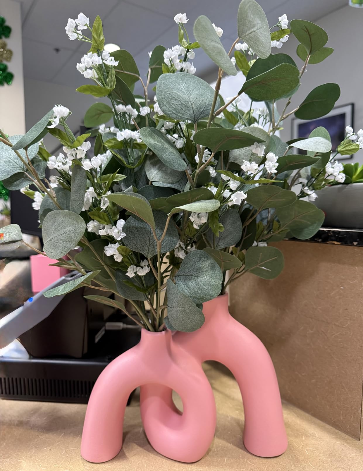 Hug Donut Decorative Vase Set - Modern Nordic Boho Style Vases Home Decor, Matte Ceramic Decorations for Living Room Shelf, Bookshelf Mantle Entryway Table or Console Decor (Cream White) customer photo 1