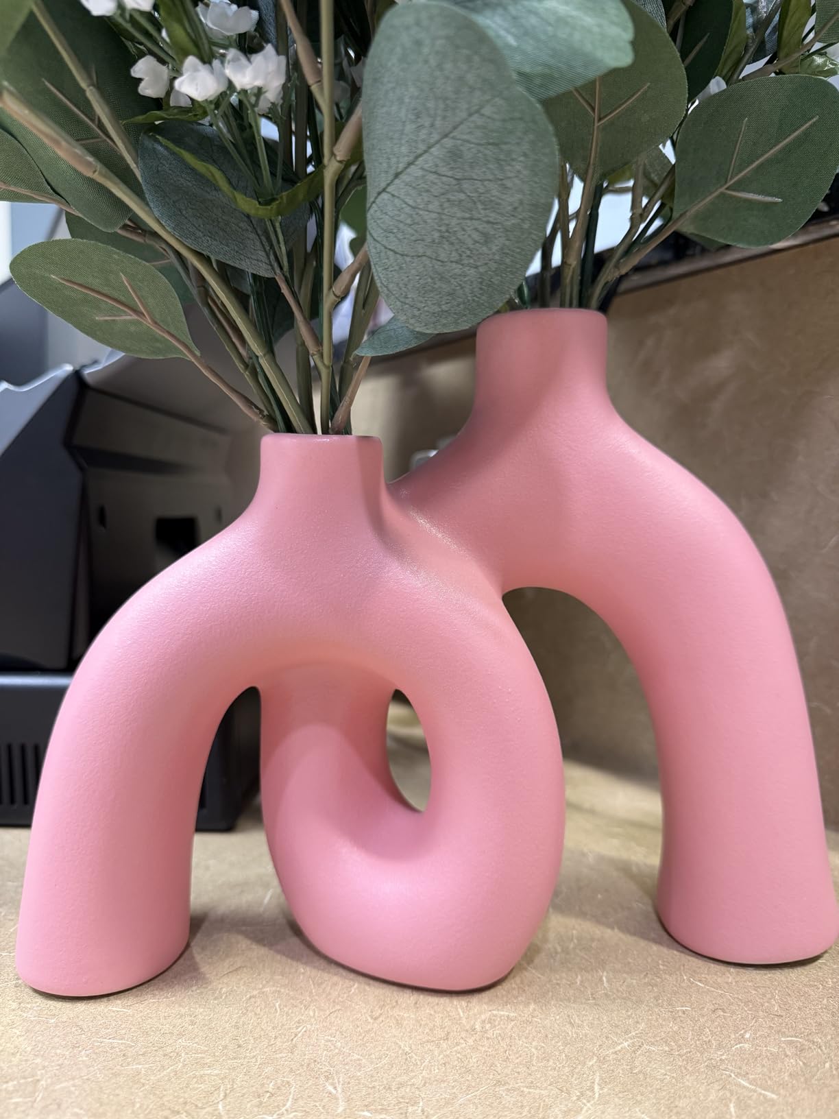 Hug Donut Decorative Vase Set - Modern Nordic Boho Style Vases Home Decor, Matte Ceramic Decorations for Living Room Shelf, Bookshelf Mantle Entryway Table or Console Decor (Cream White) customer photo 2