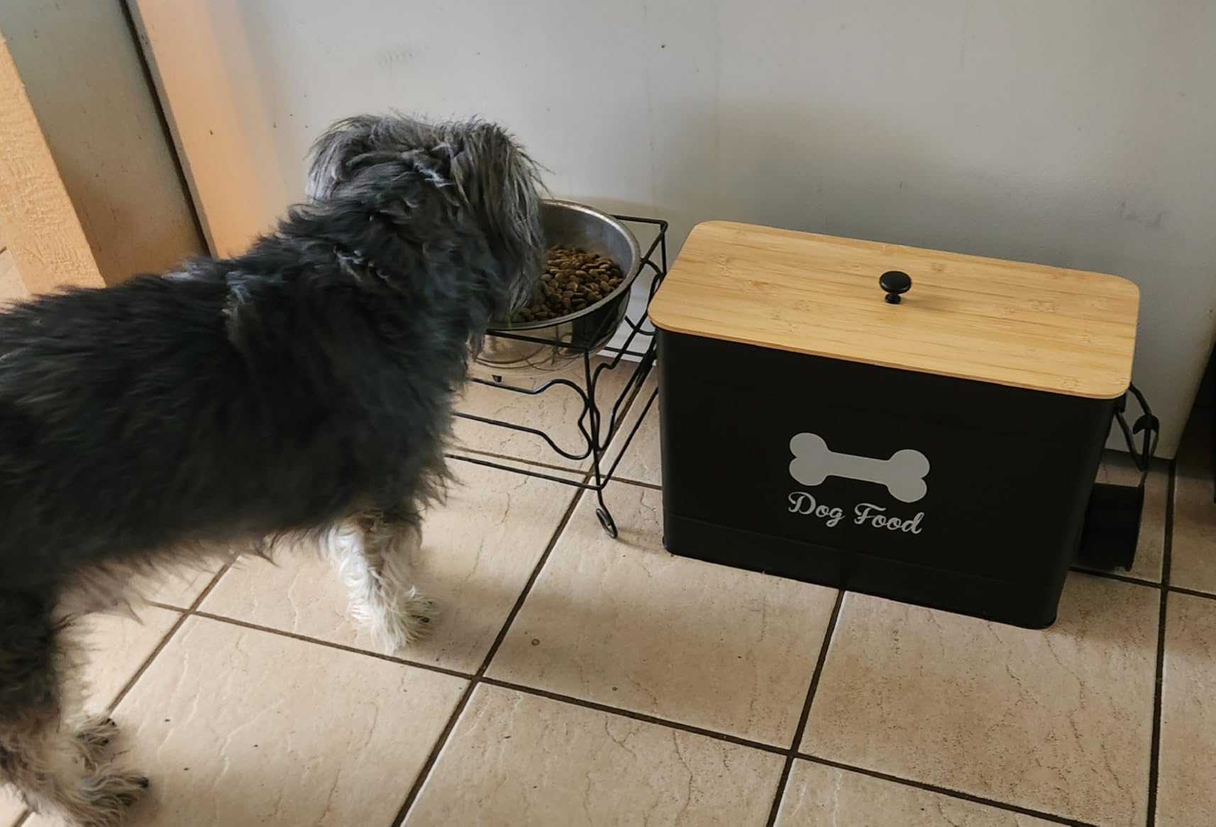 Dog Food Container Airtight 15-20 lb (70 Cup) Capacity with Metal Scoop - Cute Airtight Dog Food Storage Container with Bamboo Lid - White Metal Kibble Storage Bin for Dogs up to 100 lbs - Big Pet Jar customer photo 1