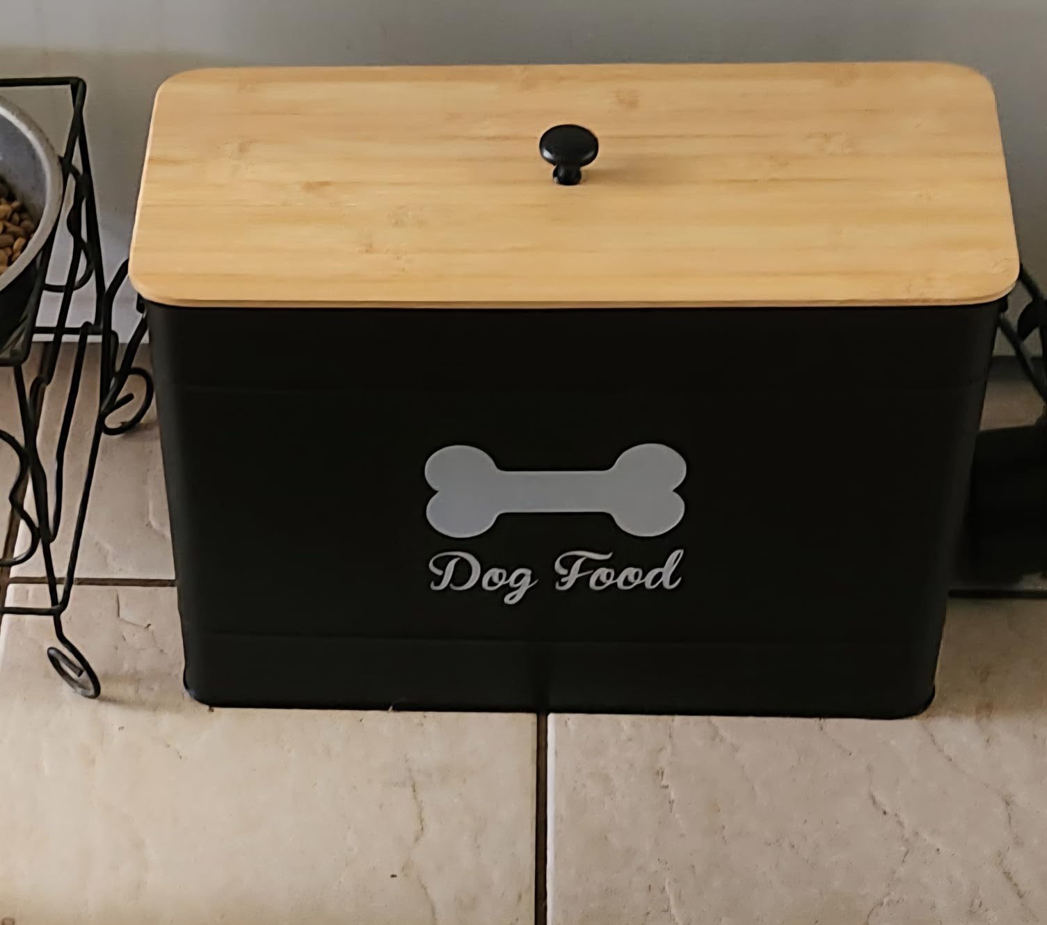 Dog Food Container Airtight 15-20 lb (70 Cup) Capacity with Metal Scoop - Cute Airtight Dog Food Storage Container with Bamboo Lid - White Metal Kibble Storage Bin for Dogs up to 100 lbs - Big Pet Jar customer photo 2