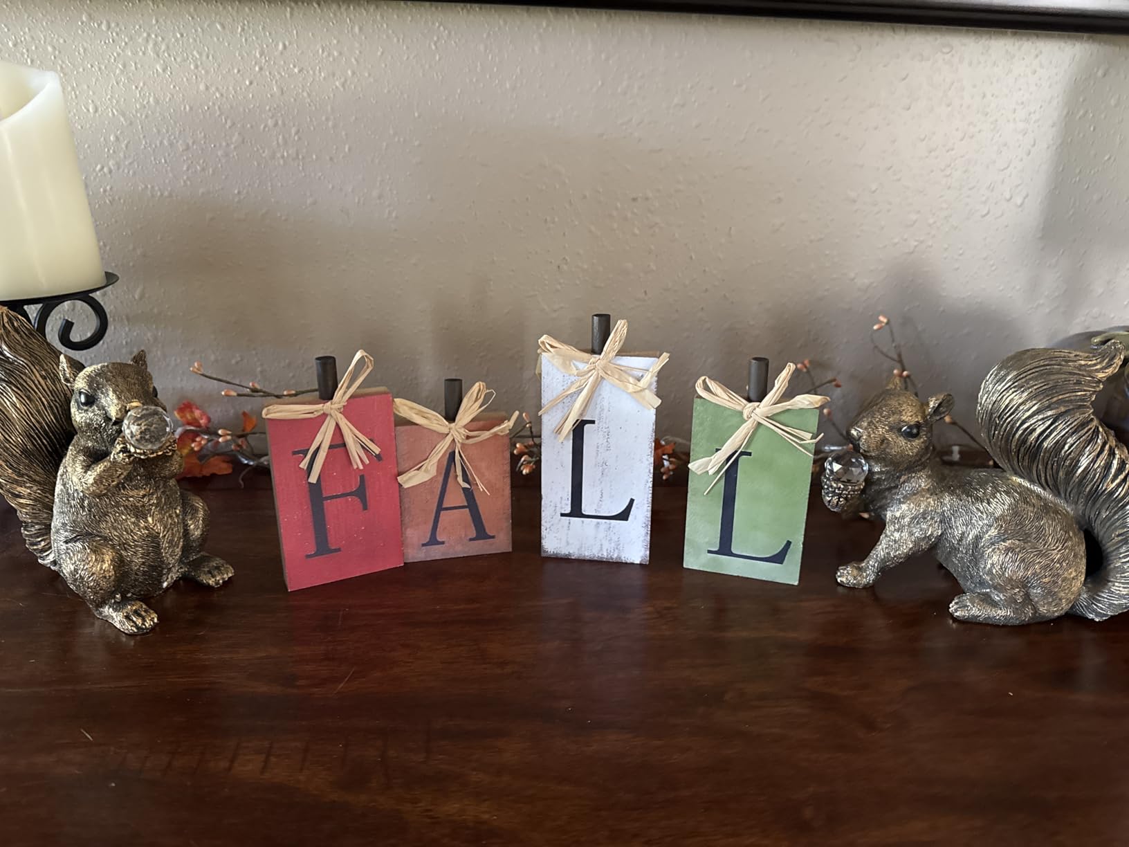 OLANRUN Fall Decorations for Home, Fall Decor - 4Pcs Vintage Wooden Autumn Thanksgiving Decorations for Table Indoor Home Office Farmhouse Kitchen Room Bedroom Mantel Tiered Tray Rustic Wood Signs customer photo 2