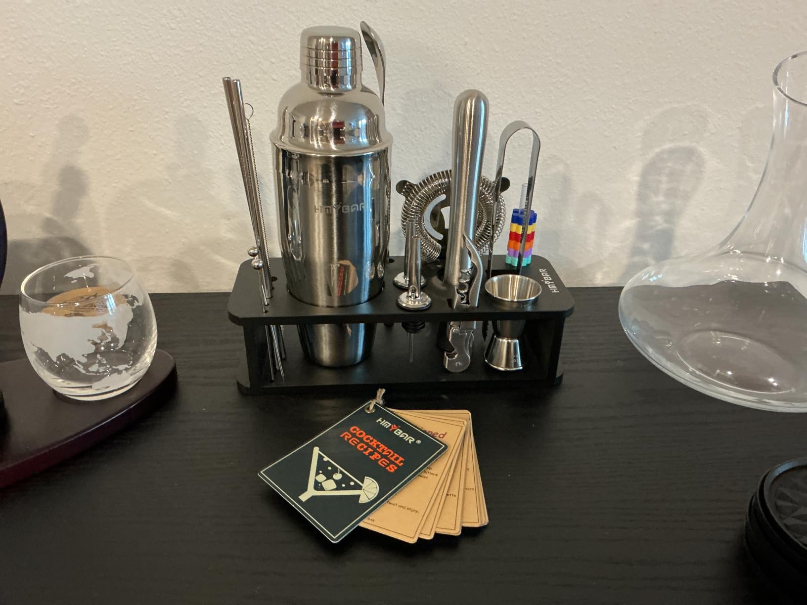 HMYBAR 22-Piece Cocktail Shaker Set, Mixology Bartender Kit with 24oz Cobbler Shaker, Home Bar Tool Set with Black Bamboo Stand, 39 Recipe Cards, Glass Markers customer photo 1