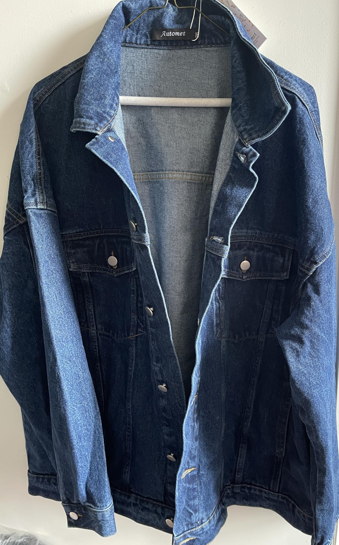 AUTOMET Women's Oversized Jeans Jacket, Classic Button Down Denim Jacket with Chest Pockets, Loose Fit Boyfriend Style Coat customer photo 2