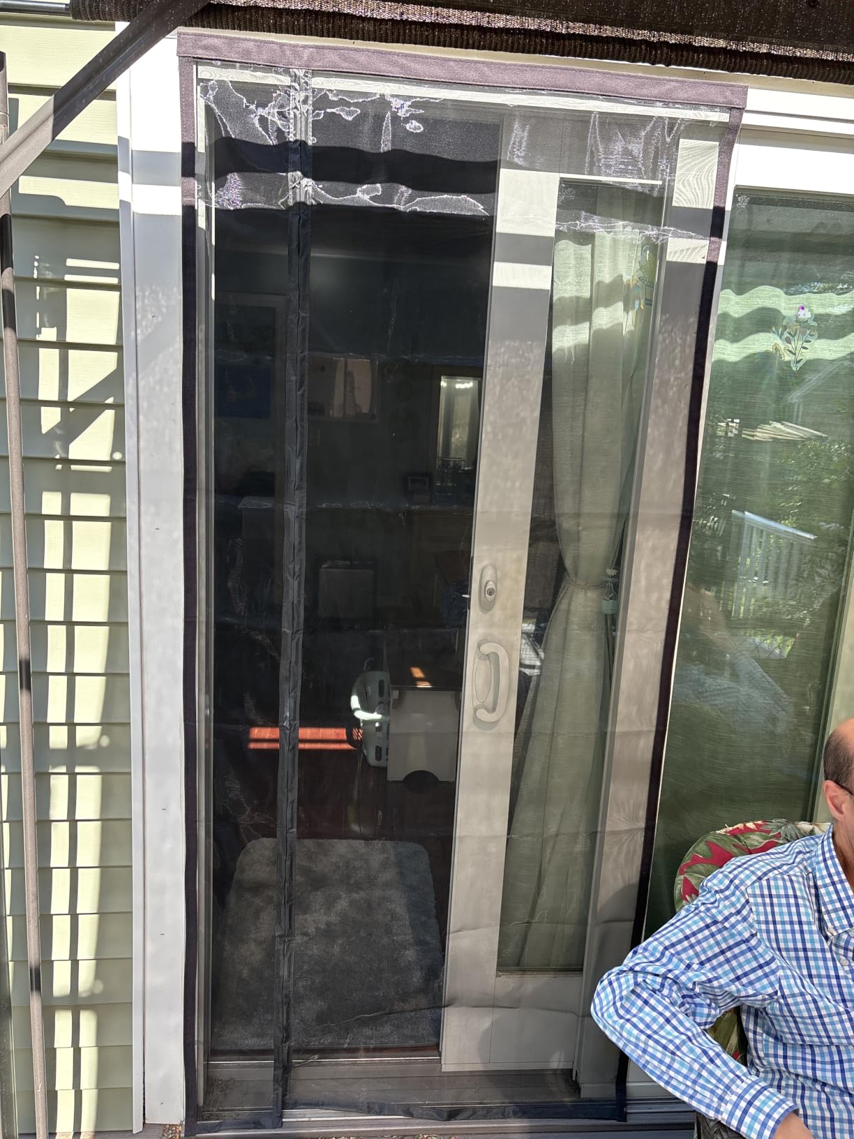 Magnetic Screen Door Mesh Left Right Side Opening Upgraded PET Material Mesh Stronger Than Fiberglass and Polyester, Keep Bugs Out, Pet & Kid Friendly Screen Size 74'' X 82'' customer photo 1