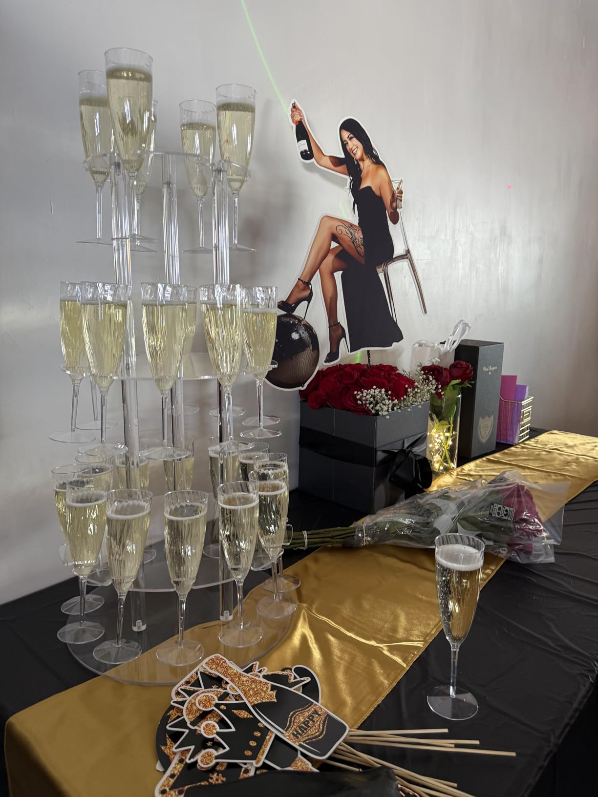 Champagne Tower, Rectangle Acrylic Champagne Display Rack Stand with 32 Slots, 3 Tier Floating Sight Champagne Flute Holder for Party, Wedding, 17.3x11.8x25.5 inch customer photo 2